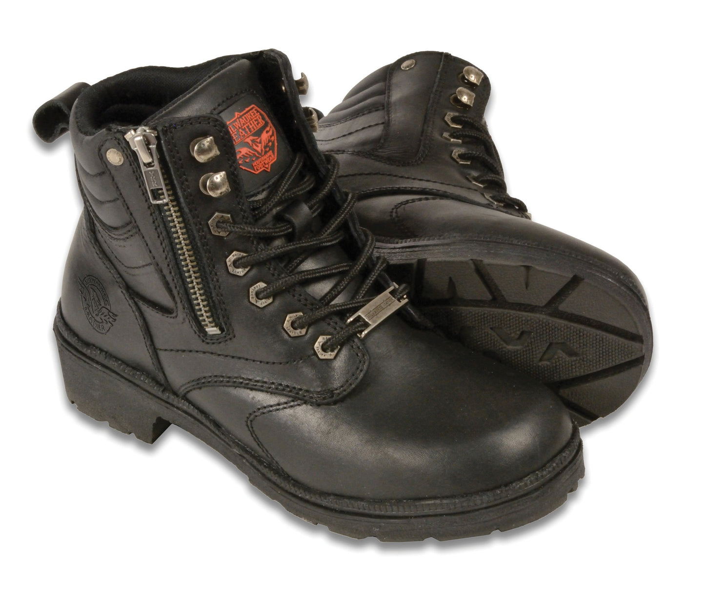 Milwaukee Leather MBL9320W Women's Black Premium Leather Wide-Width Lace-Up Motorcycle Rider Boots