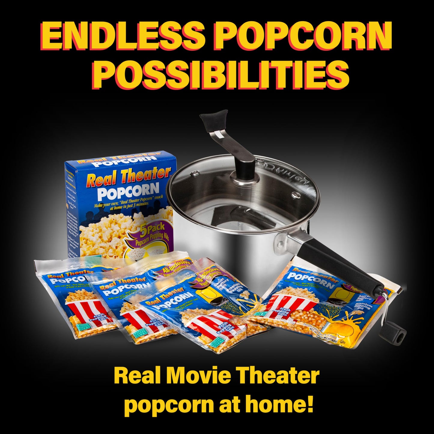 Original Whirley Pop Popcorn Maker - Wabash Valley Farms Gourmet Popcorn Popper, Aluminum Pot With Nylon Gears, 3-Minute Stove Top Popper, Home Movie Night (Silver)