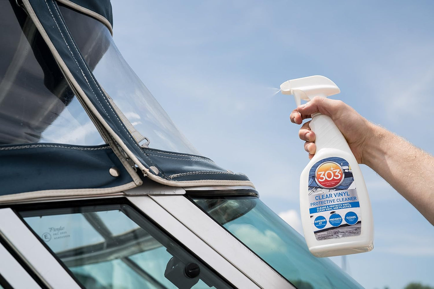 303 Products Marine Clear Protective Cleaner - Cleans and Protects Vinyl and Plastics, Provides Superior UV Protection, Prevents Yellowing and Cracking, 32oz (30215) Packaging May Vary