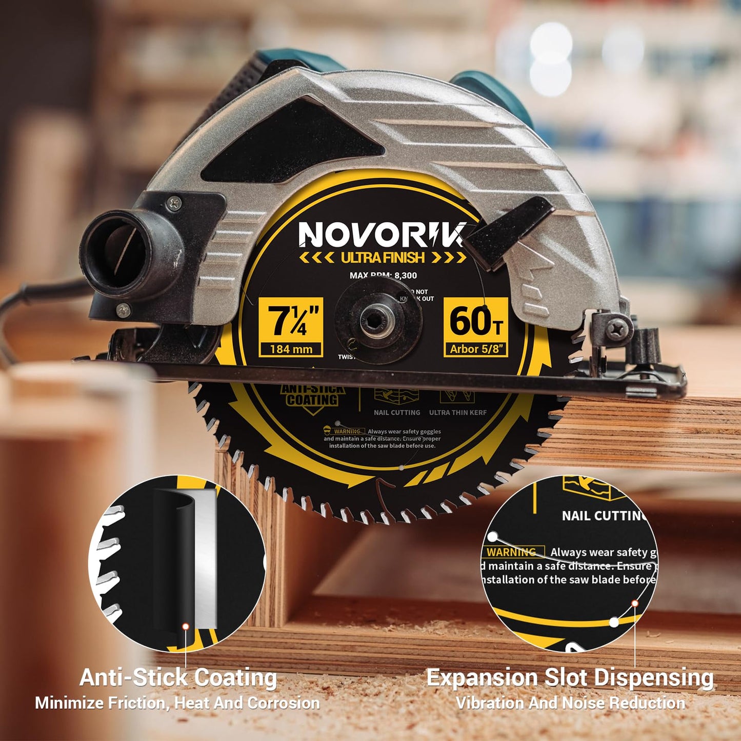 Circular Saw Blade 7-1/4" 24T&40T&60T, Saw Blade with Arbor 5/8", ATB Circular Saw Blade, Professional for Wood Cutting, 3-Pack