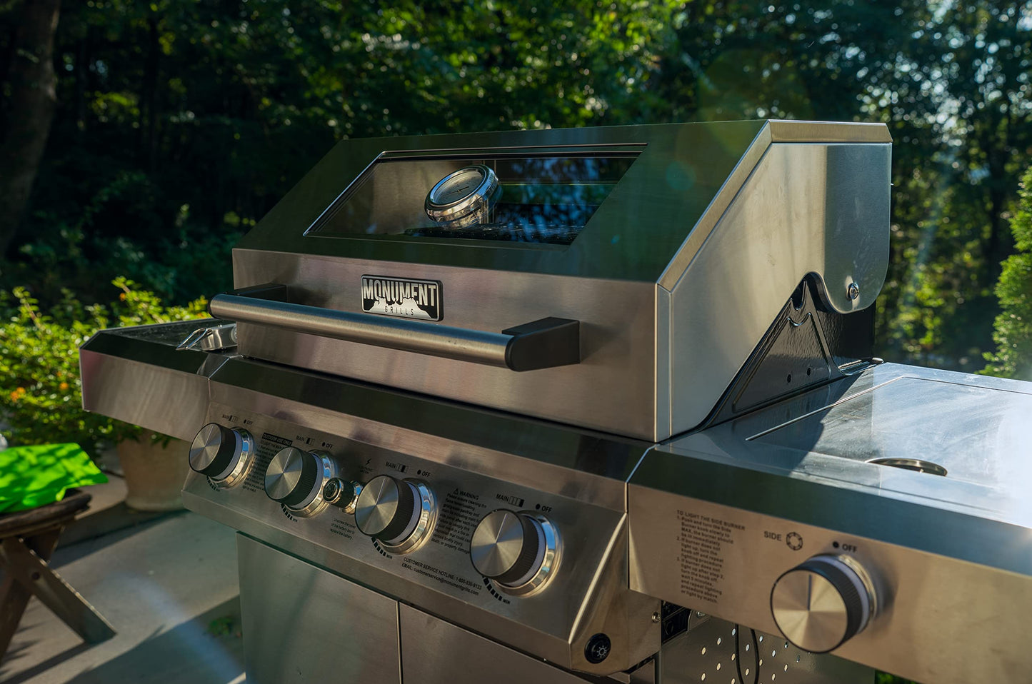 Monument Grills Larger 4-Burner Propane Gas Grills bbq Stainless Steel Heavy-Duty Cabinet Style with Knob Controls Side Burner, Outdoor Use, Mesa 400m