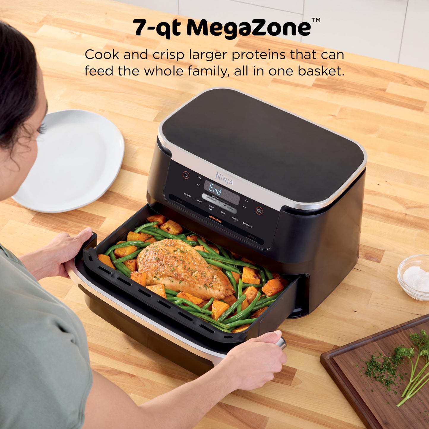 Ninja DZ201 Foodi 8 Quart 6-in-1 DualZone 2-Basket Air Fryer with 2 Independent Frying Baskets, Match Cook & Smart Finish to Roast, Broil, Dehydrate & More for Quick, Easy Meals, Grey