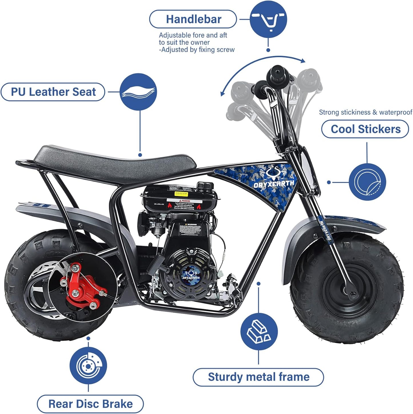 Oryxearth Mini Dirt Bike for Kids, 105CC 4-Stroke Kid Gas Powered Off-Road Pocket Pit Trail Motorcycle W/EPA Approved, Up to 24 Mph Weight Support 185 LBS