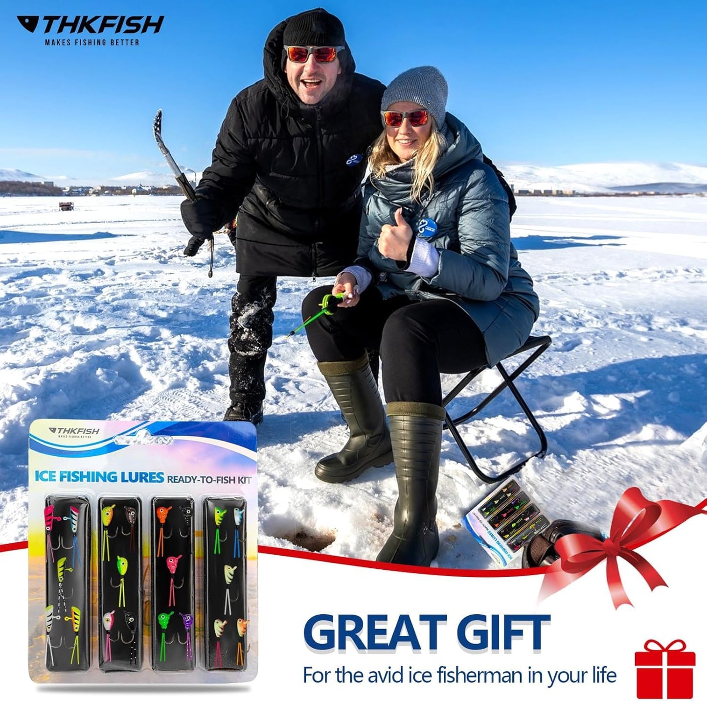 THKFISH Ice Fishing Jigs Kit, Jigs Heads for Ice Fishing Gear, Ice Fishing Lures for Panfish, Crappie, Walleye, Perch, Trout and Bluegill 18/40/70pcs