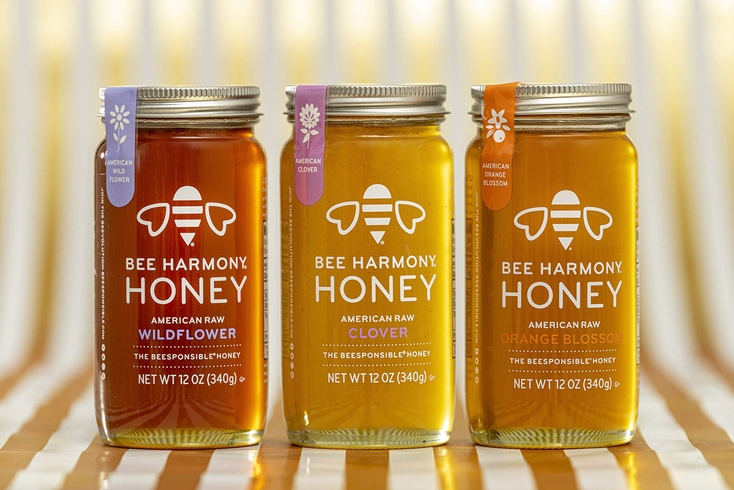 Bee Harmony Honey 5 Pack Variety Pack, 60 Ounce (Clover, Wildflower, Orange Blossom, Berry and Blueberry)