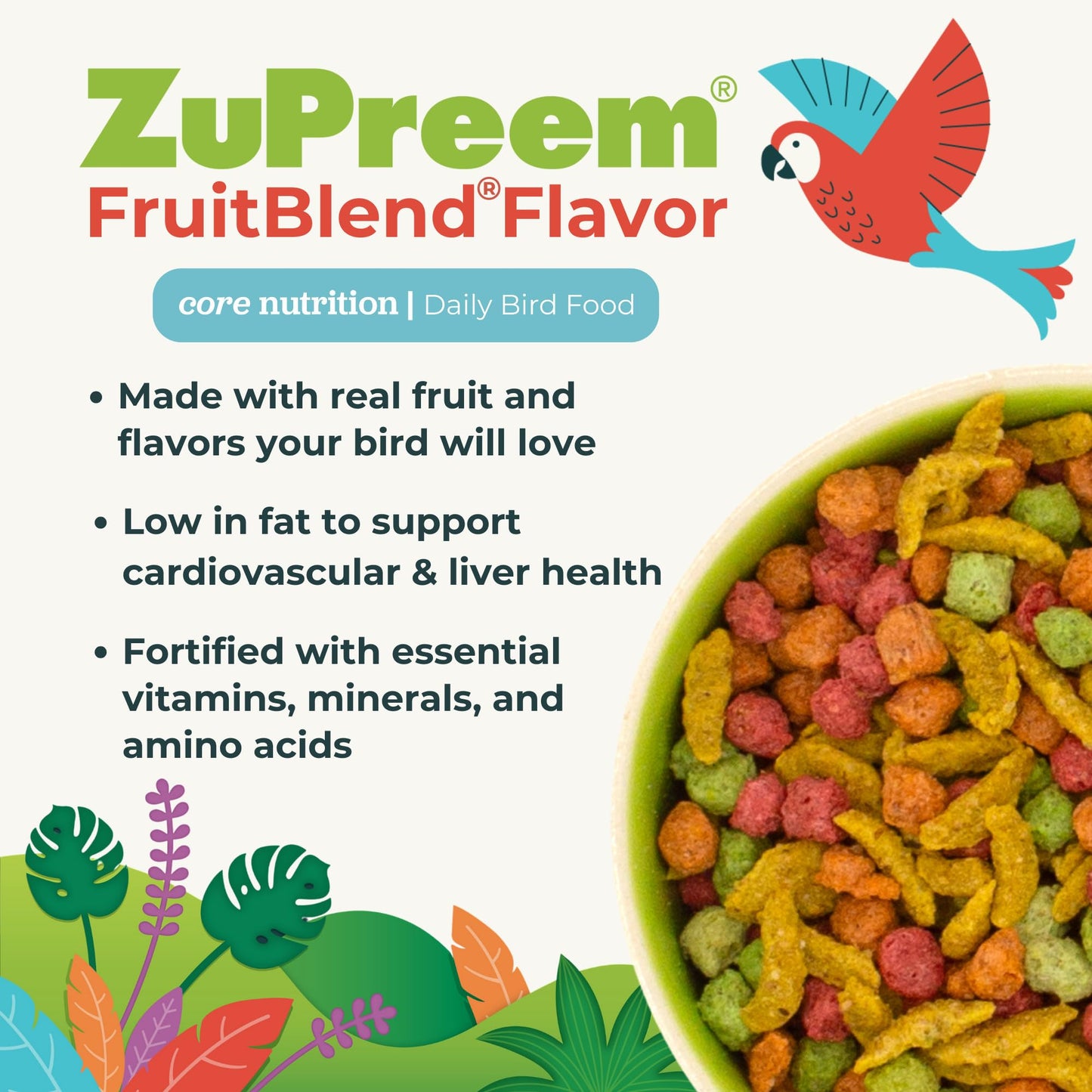 ZuPreem Sensible Seed Bird Food, Cockatiel, Lovebird, Quaker, Small Conure, Seed and Pellet Blend for Medium Birds, Food Mixer Topper, Enriching Variety, Made in the USA, (M, 2 lbs)
