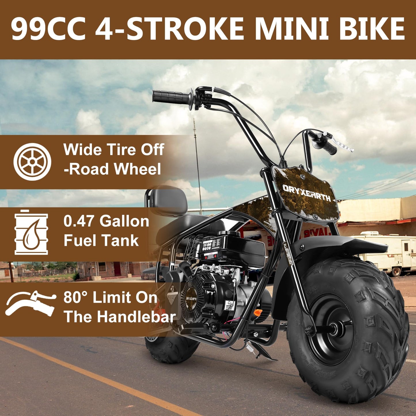 Oryxearth 99CC 4-Stroke Mini Dirt Bike, Gas Powered Off Road Dirtbike W/EPA Approved for Kids, Speed Up 24 MPH, Weight Capacity 185 LBS