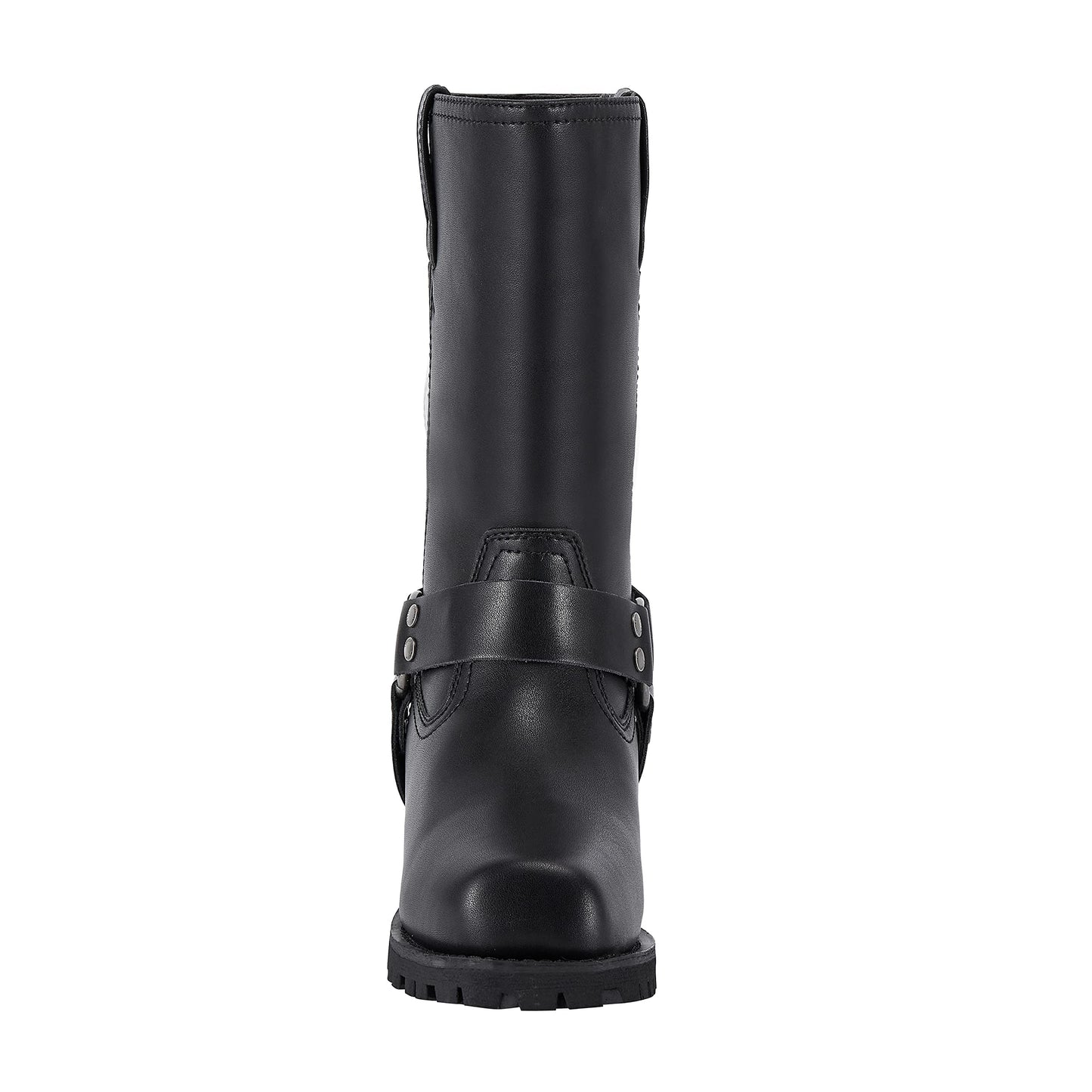 GARGOYLE BELLS Mens Harness Straps Motorcycle Leather Boots Black Waterproof Biker Boots For Men- Low Heel Riding Boots
