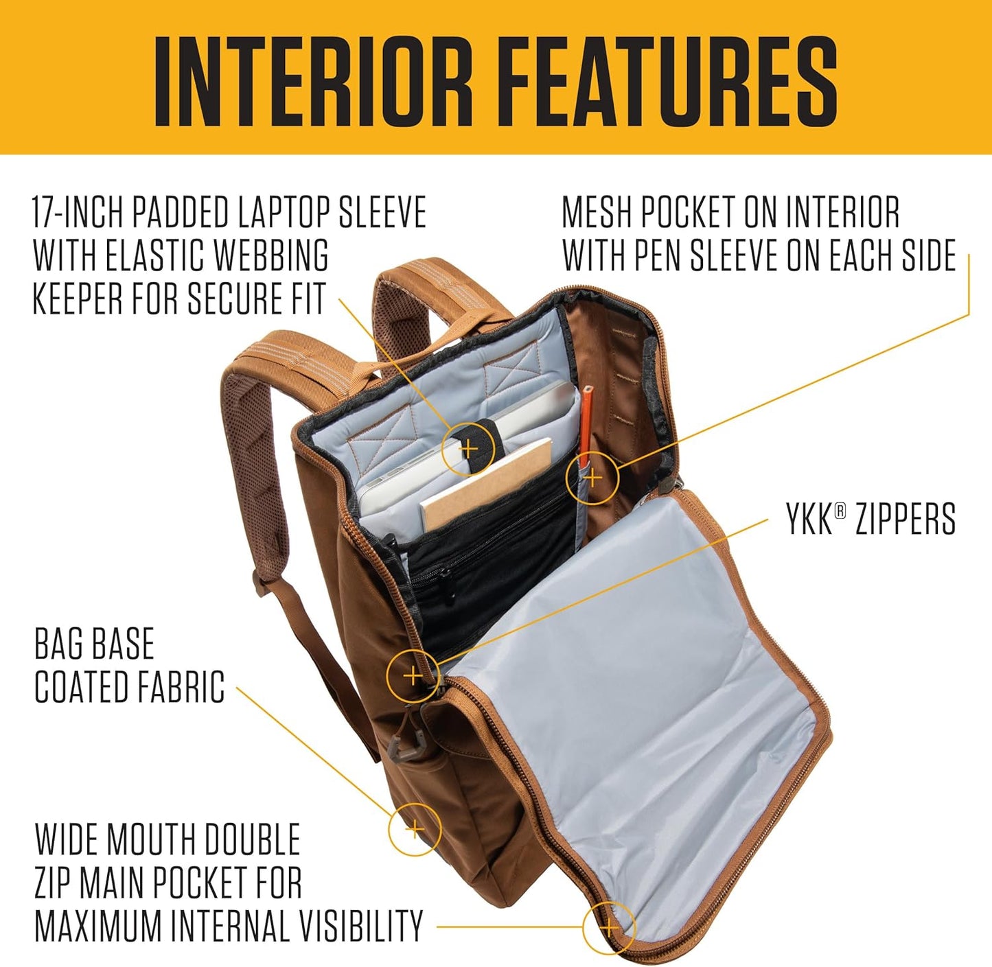 Carhartt 21L Top-Load Backpack, Durable Water Resistant Coated Canvas Base W/ 17" Laptop Sleeve, Carhartt Brown