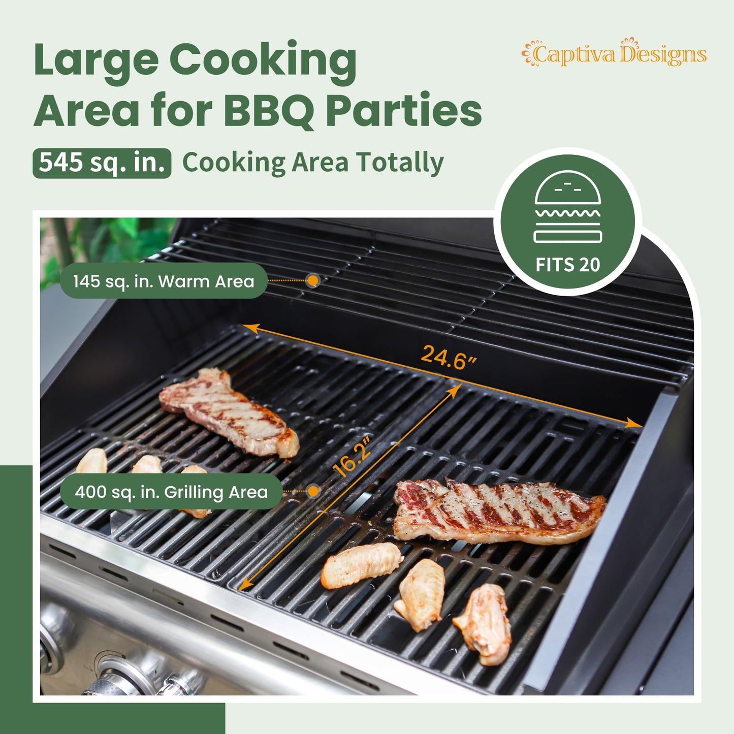Captiva Designs 4-Burner Propane Gas BBQ Grill with Side Burner & Porcelain-Enameled Cast Iron Grates, 42,000 BTU Output Stainless Steel Grill for Outdoor Cooking Kitchen and Patio Backyard Barbecue