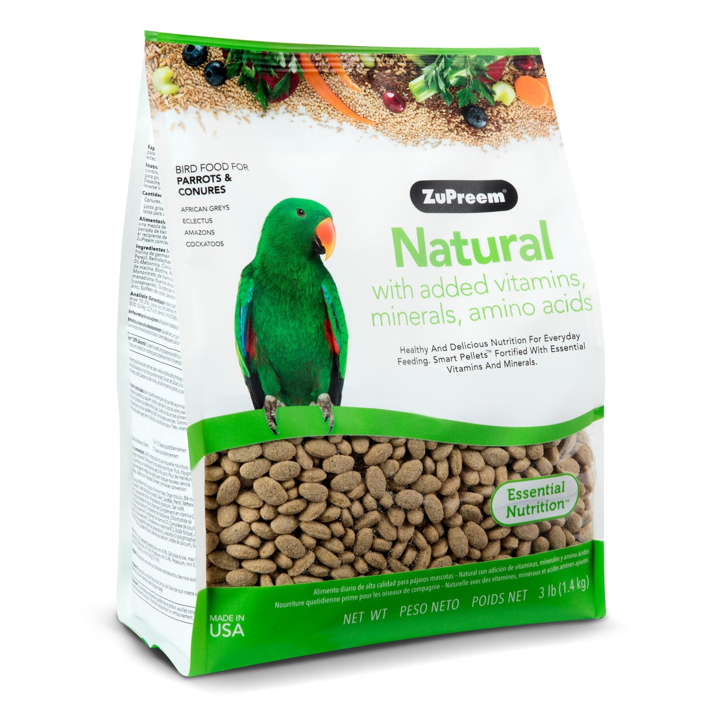 ZuPreem Smart Selects Bird Food, Daily Nutrition for Parrots, Conures, Caiques, African Greys, Eclectus, Small Cockatoos, Bird Feed Pellets & Seed Blend, Parrot Food, (Medium/Large, 4 lb bag)