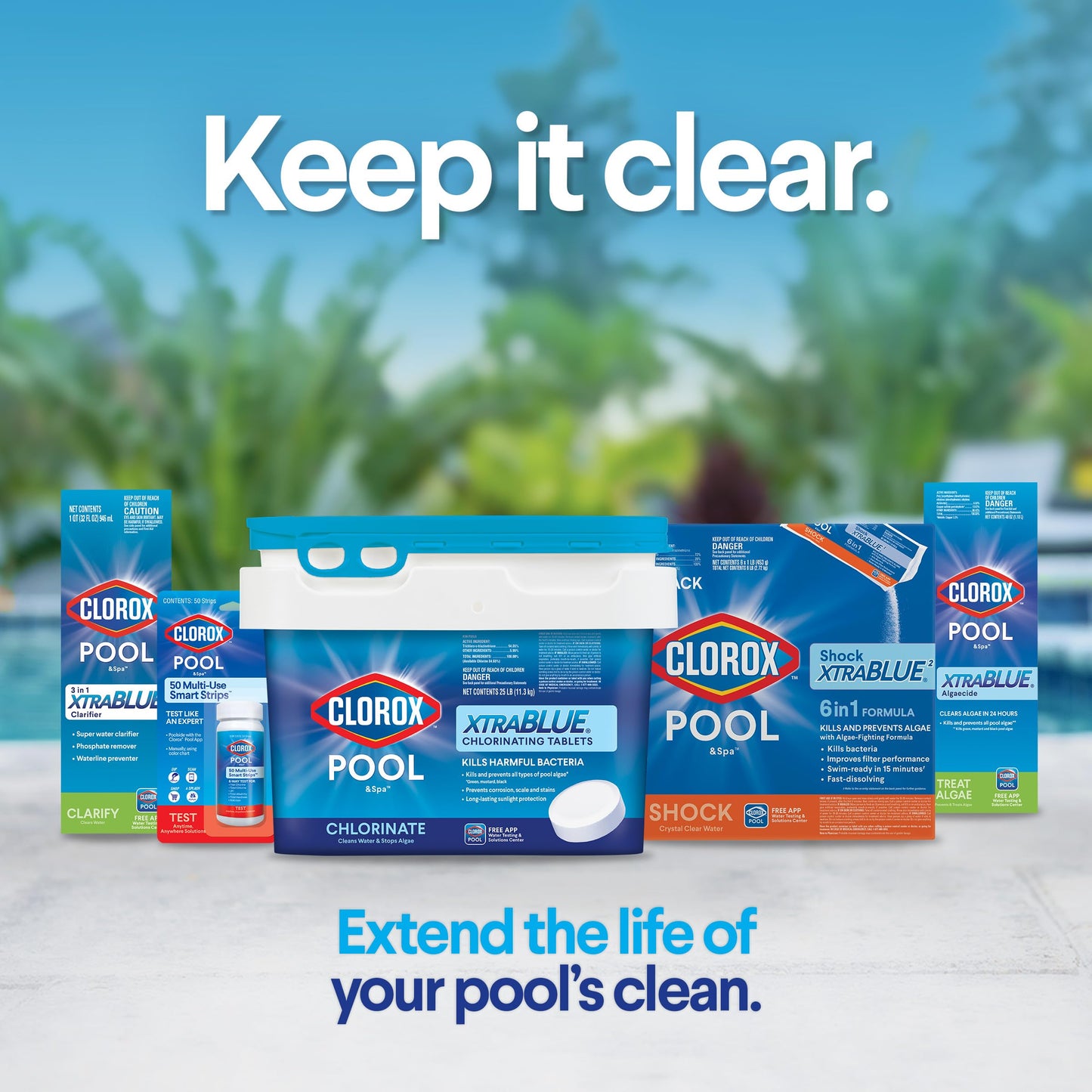 Clorox® Pool&Spa™ XtraBlue 3” Swimming Pool Chlorinating Tablets, Kills Bacteria & Stops Algae (25 LB)