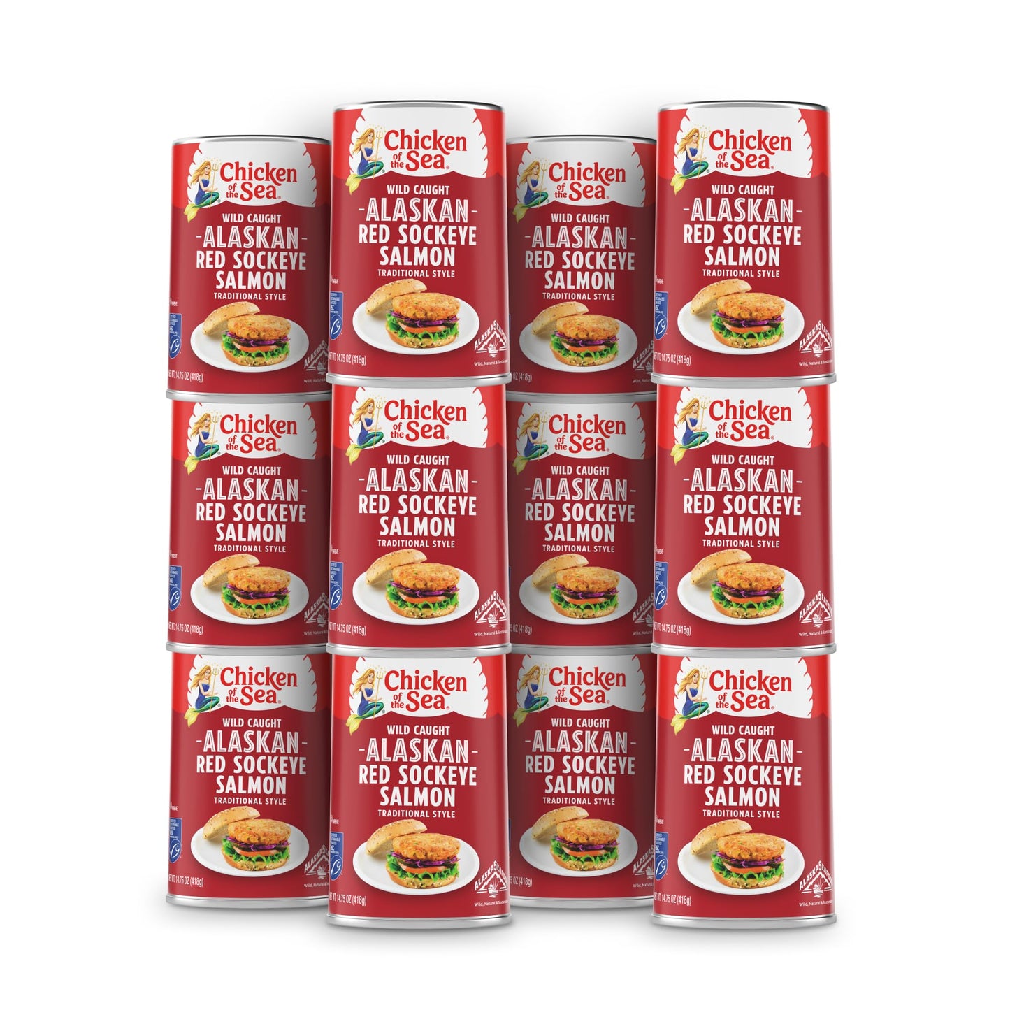 Chicken of the Sea Alaskan Pink Salmon, 14.75 Ounce Cans (Pack of 12), Wild Caught Canned Salmon, Traditional Style