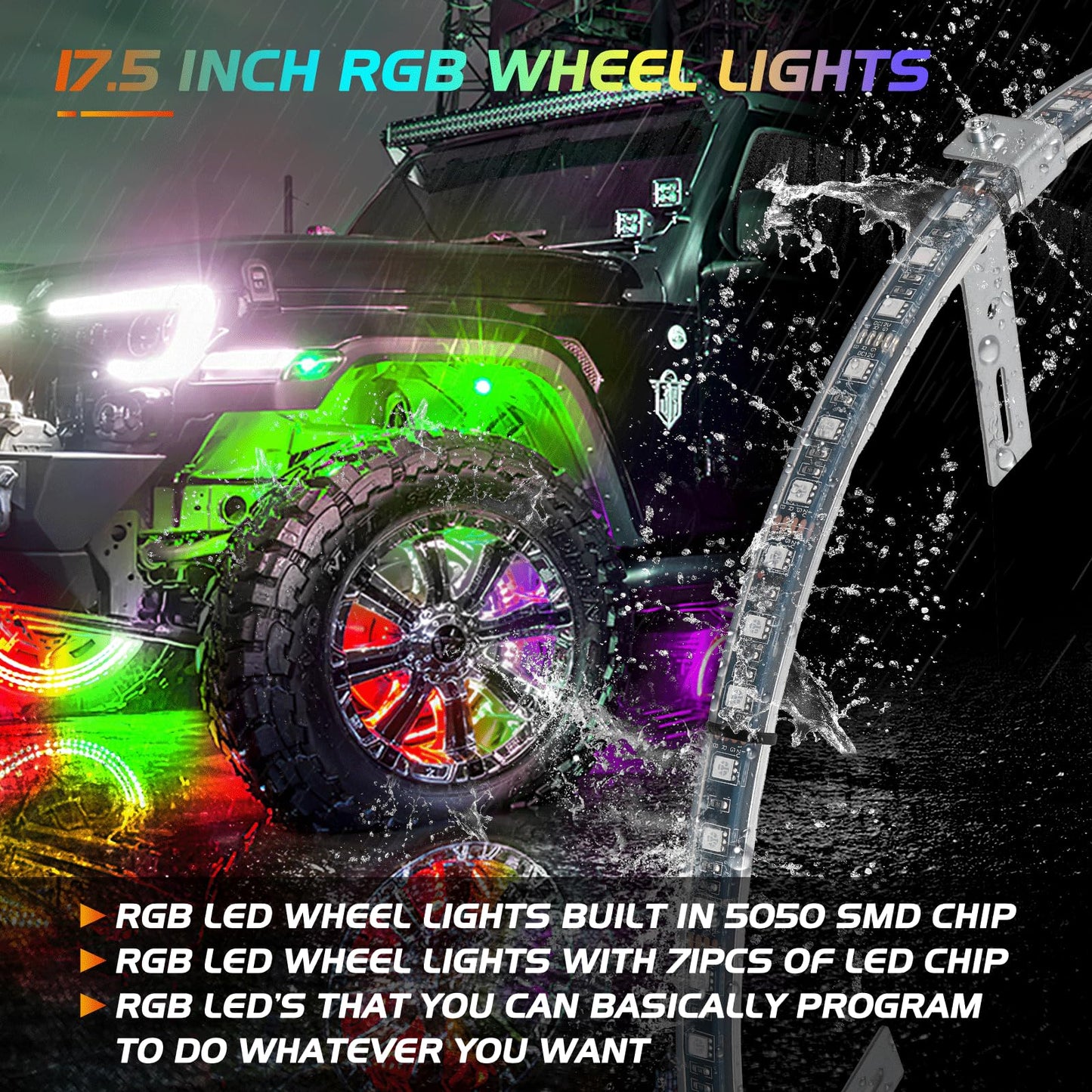 Nilight 4PCS 15.5inch LED Wheel Ring Lights RGB with APP and Remote Control Neon Lights Million Colors w/Turn Signal and Braking Function for Car Van SUV Truck