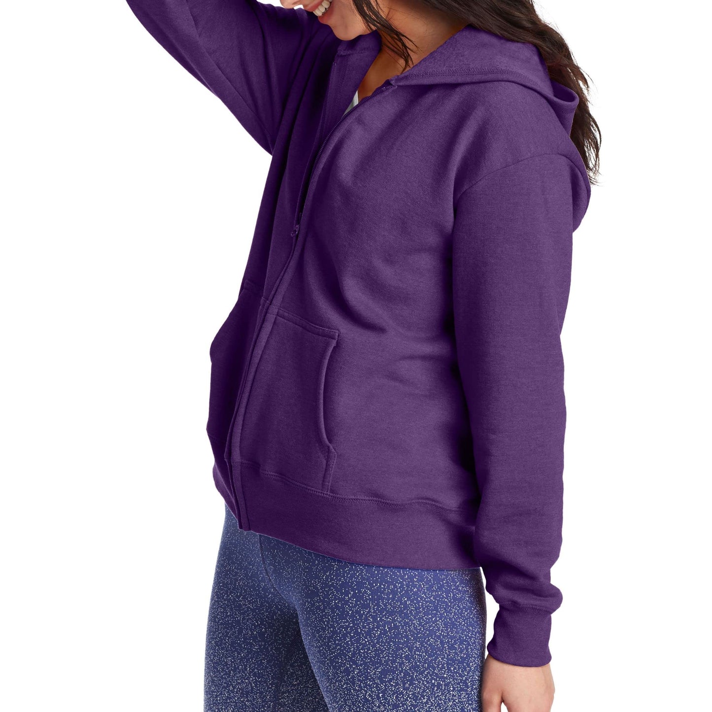 Hanes Women's EcoSmart Full-Zip Hoodie Sweatshirt, Violet Splendor Heather, Medium
