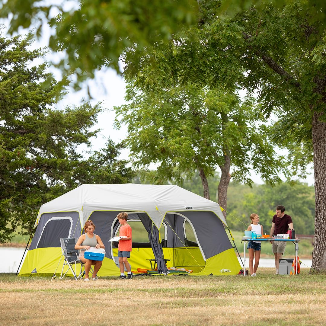 CORE Instant Cabin Tents | 6 Person / 9 Person / 10 Person / 12 Person Family Cabin Multi Room Pop Up Tents Car Camping | Included Storage Pockets for Camping Accessories