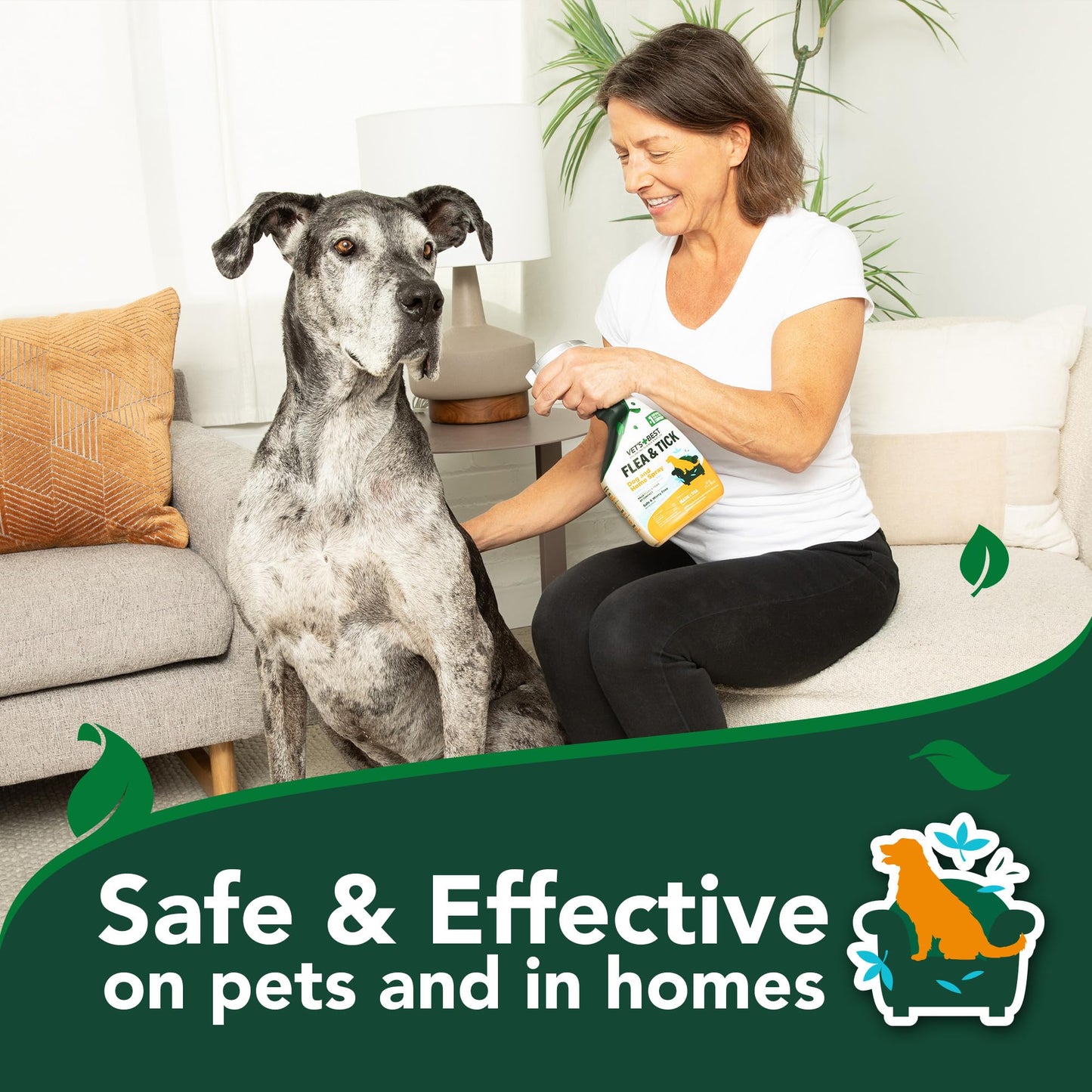 Vet's Best Flea and Tick Home Spray - Dog Flea and Tick Treatment for Home - Plant-Based Formula - Certified Natural Oils,Green - 32 oz
