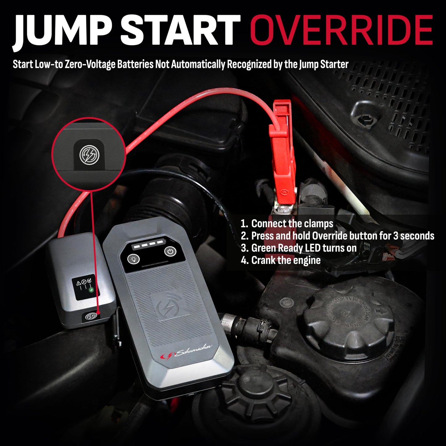 Schumacher Electric 12V Lithium Jump Starter & Power Pack - Portable 1000A Battery Jumper with 10W Wireless Charging, USBA/USBC Fast Charging & Multi-Mode LED Flashlight - 4-in-1 SL1672