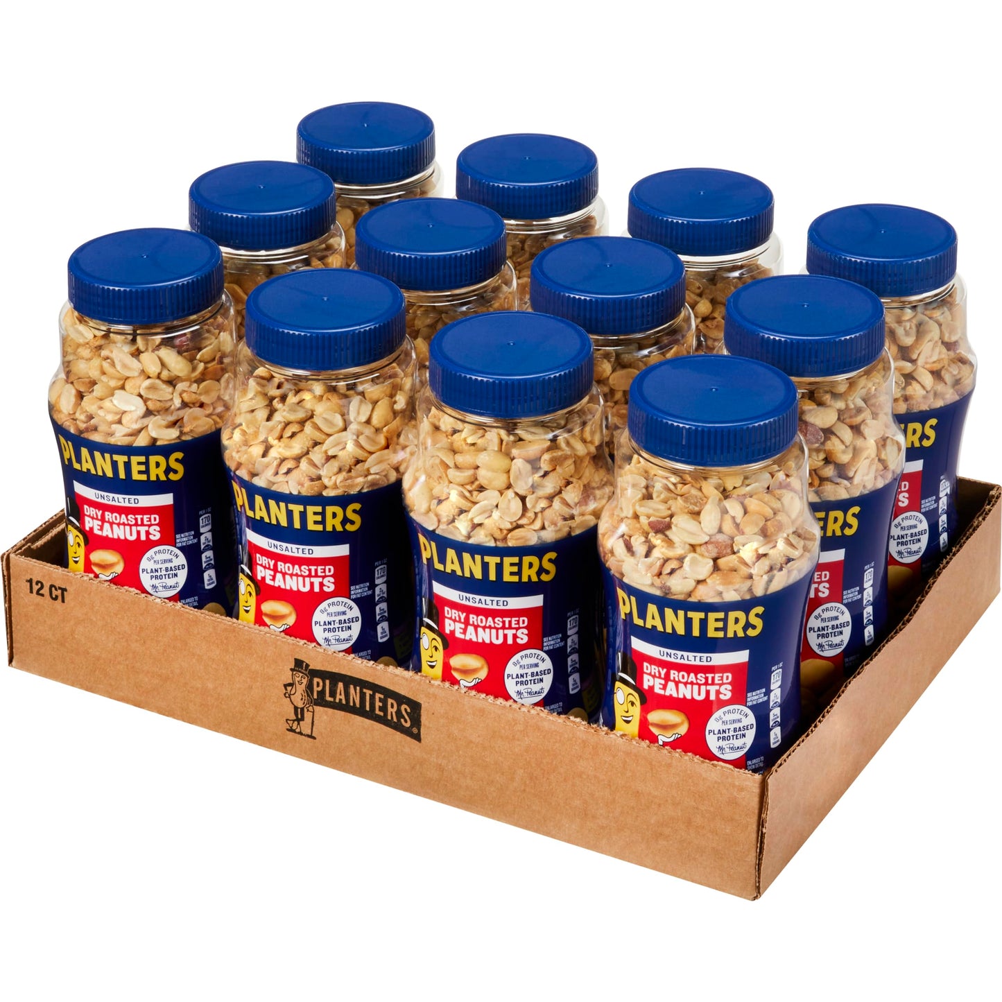 PLANTERS Peanuts, Dry Roasted Peanuts, Lightly Salted Snack Mix, Snacks for Adults - 16 oz. Jars, Pack of 12 PLANTERS Nuts