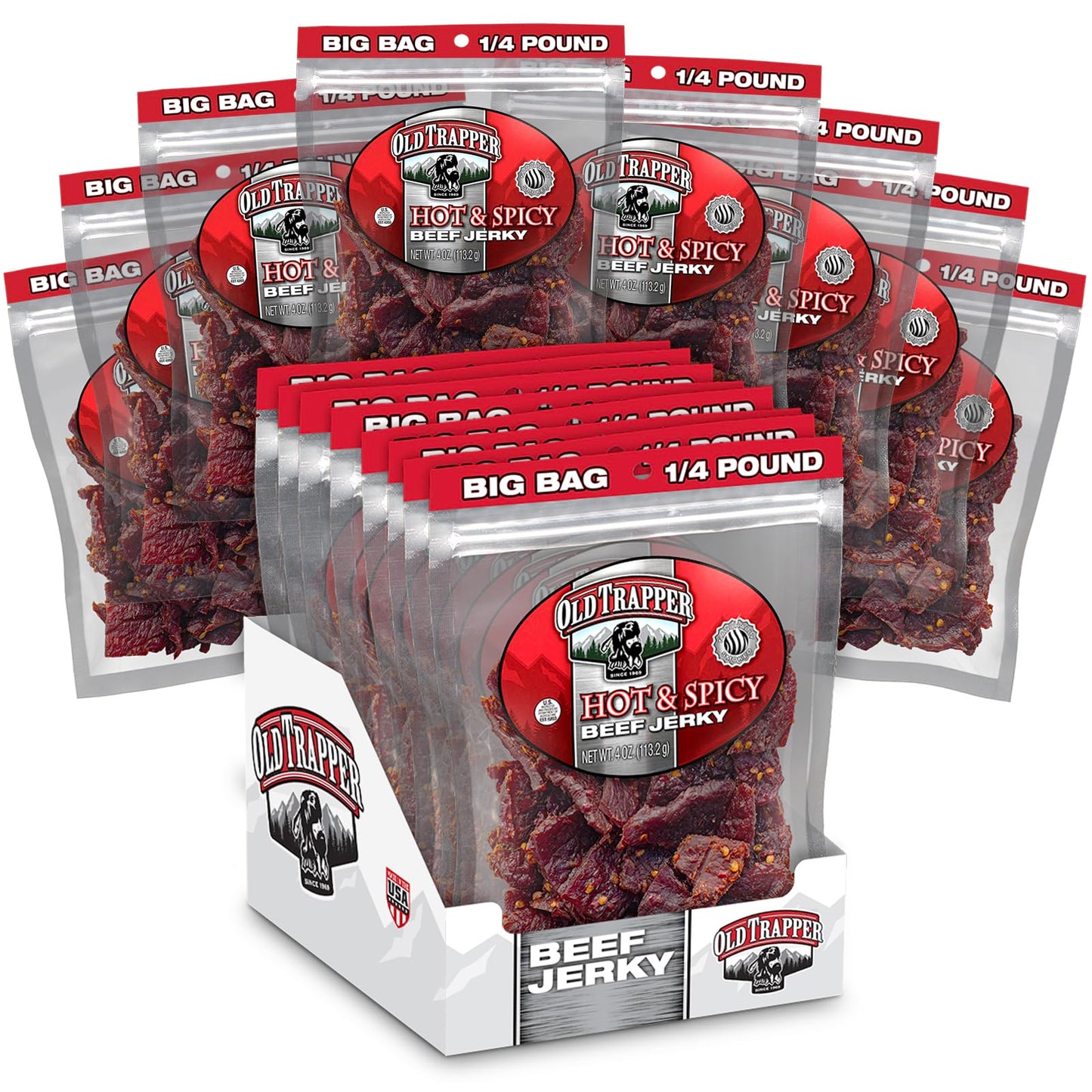 Old Trapper Beef Jerky, Old-Fashioned 10-Ounce Bag, Tender Meat Snacks for Lunches or Between Meals, 11 Grams of Protein, Zero Grams of Fat, and 70 Calories per Ounce (Pack of One)