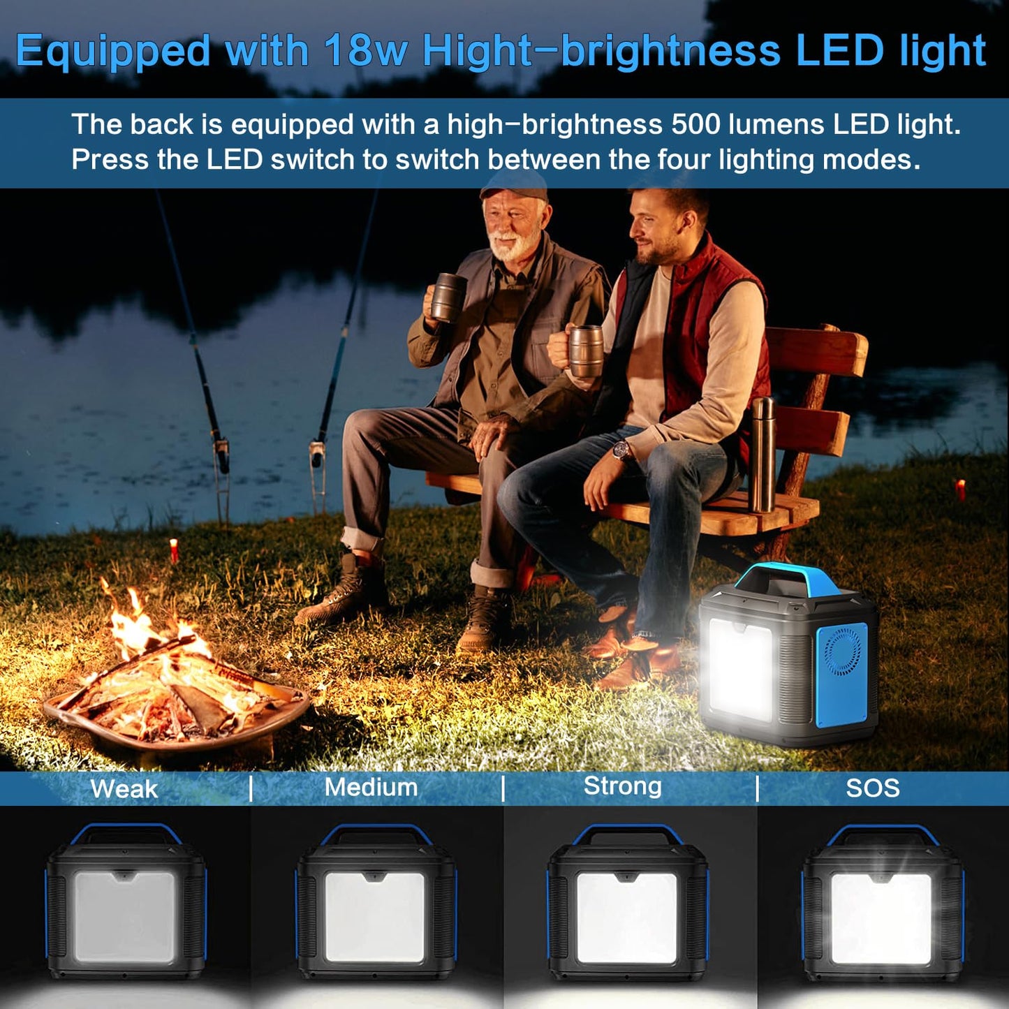 Portable Power Station, 300W 296Wh Solar Generator Quick Charge / 110V AC Outlets/DC Ports and LED Flashlight, Lithium Battery Backup for Home Outdoor Travel Camping Blackout blue