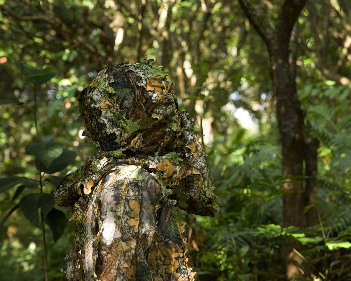 Ginsco Ghillie Suit Full Face Mask Gloves Set, 3D Leafy Camo Suit for Men, Outdoor Hunting Photography