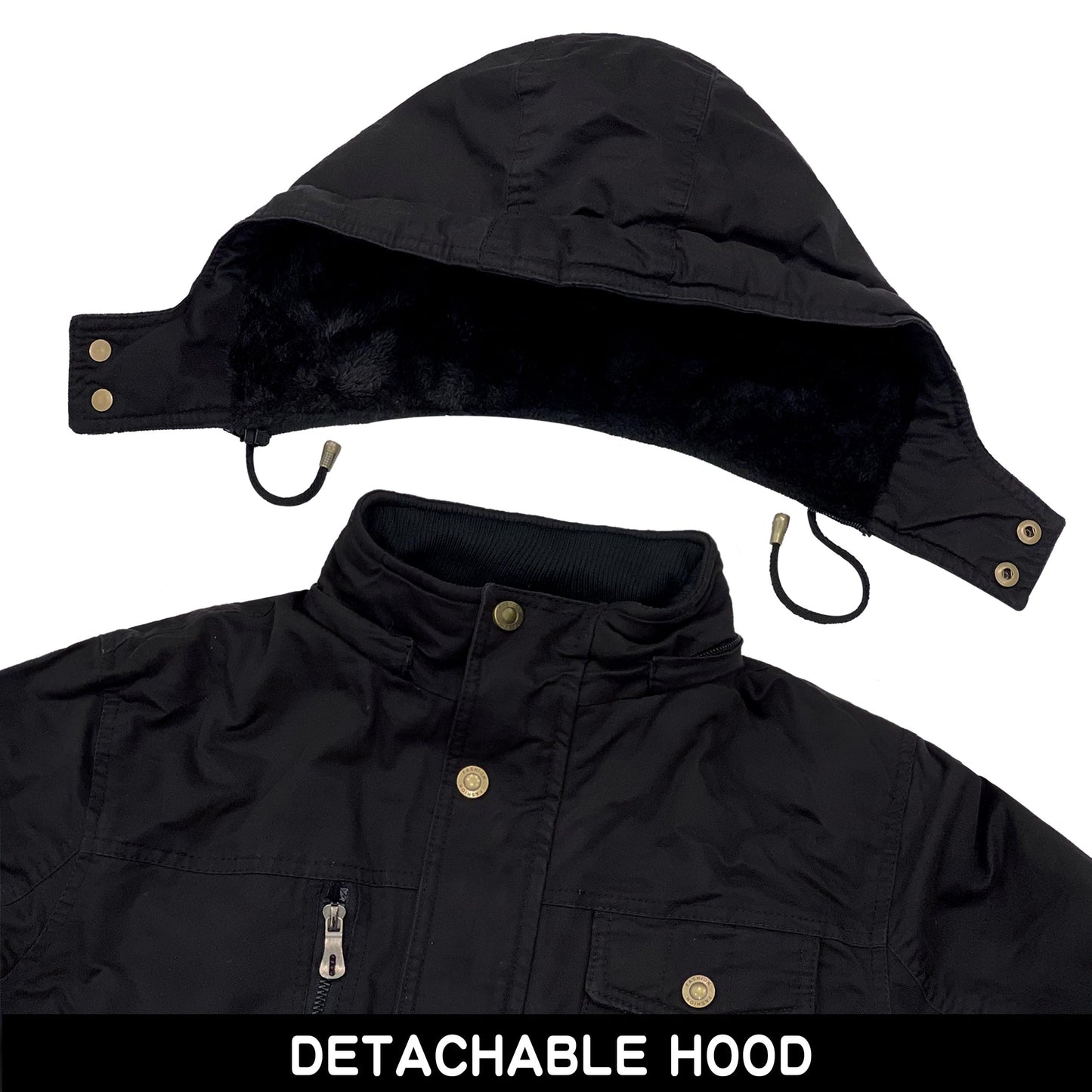 CHEXPEL Men's Thick Winter Jackets with Hood, Fleece Lining, Cotton Military Work Jackets with Cargo Pockets, Outwear