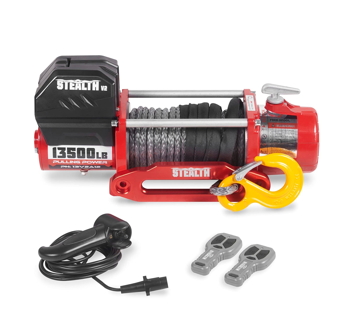 Stealth Winches 13500lb Truck Winch 12V Electric Winch with 2 Wireless remotes and Steel Rope, Perfect for SUV Towing Trailer Winch, Hook, Weatherproof, with Roller Fairlead, Heavy Duty