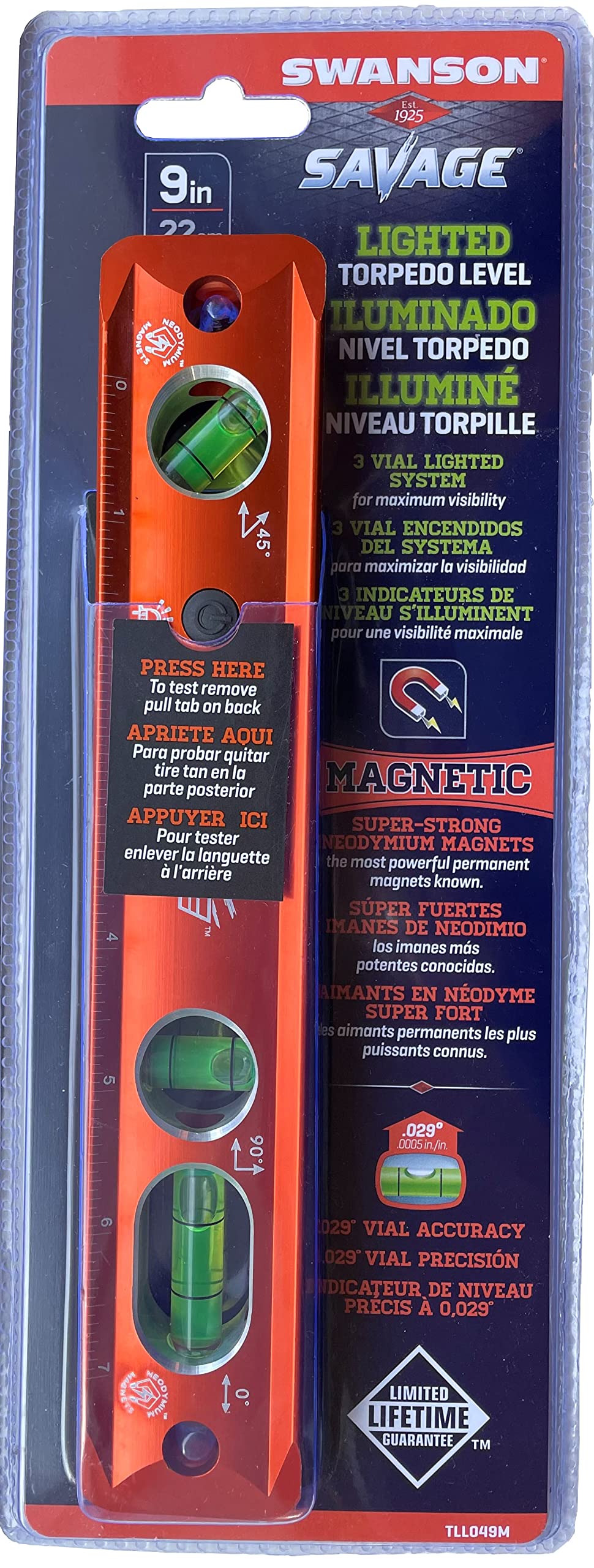 Swanson TL043M 9-Inch Savage Magnetic Torpedo Level, Orange