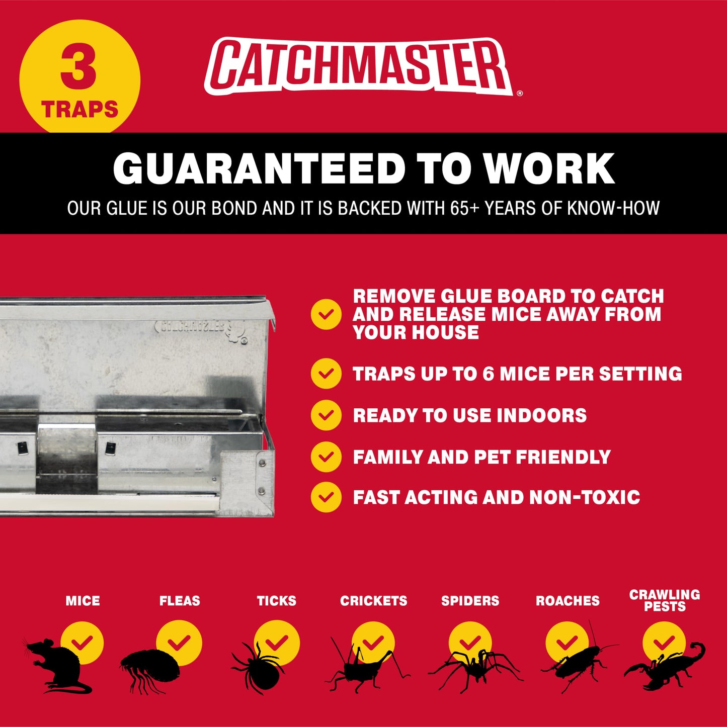 Catchmaster Pro Series Multi-Catch Mouse Trap 6-Pack, Humane Mouse Traps Indoor for Home, Rat Trap Outdoor with Replaceable Glue Boards, Pet Safe Pest Control, Live Catch for Garage & Shed