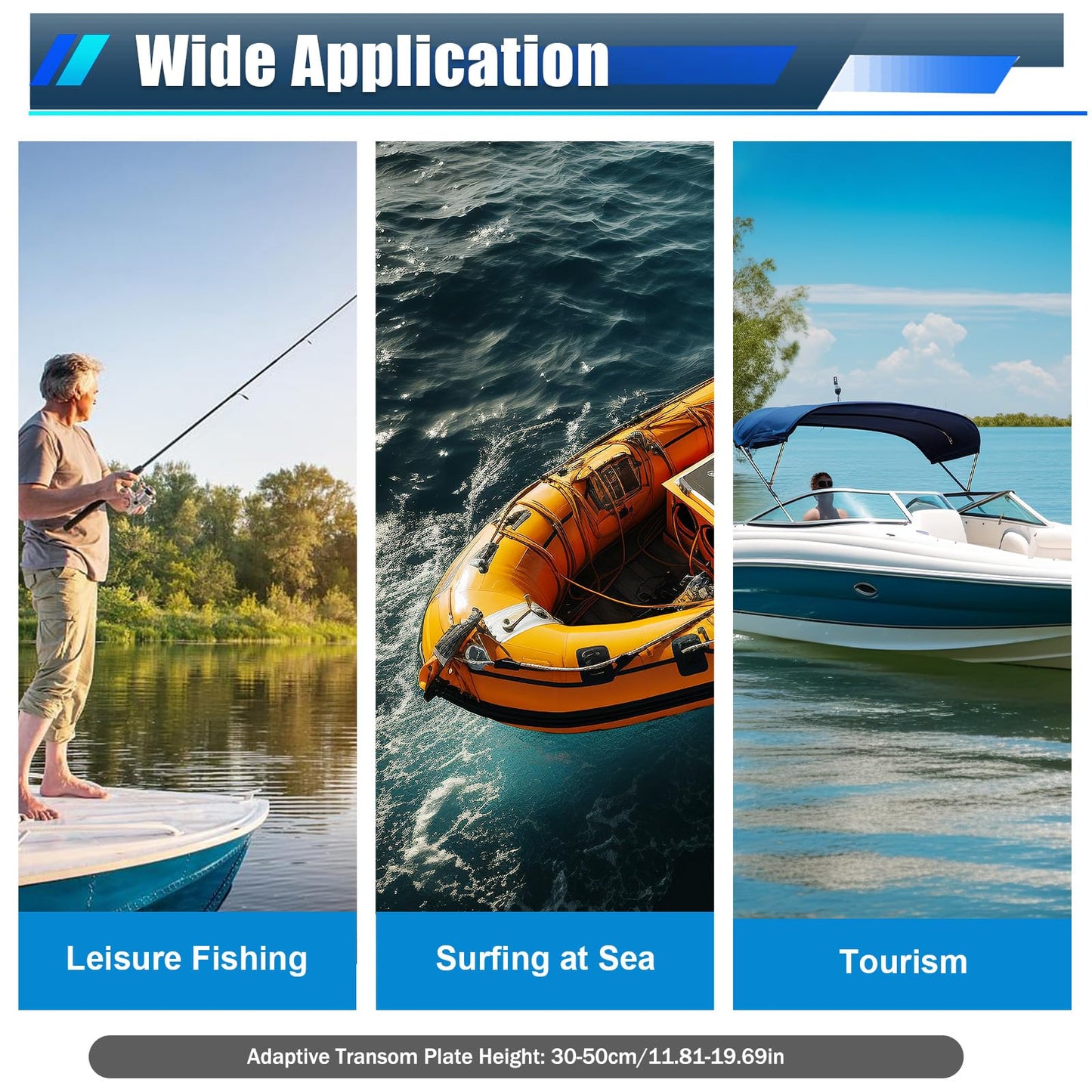 52cc Single Cylinder Gas 2.3HP Outboard Motor, Long Shaft with Air Cooling for Inflatable, Rubber, Fishing Boats, Yachts, Water Sports