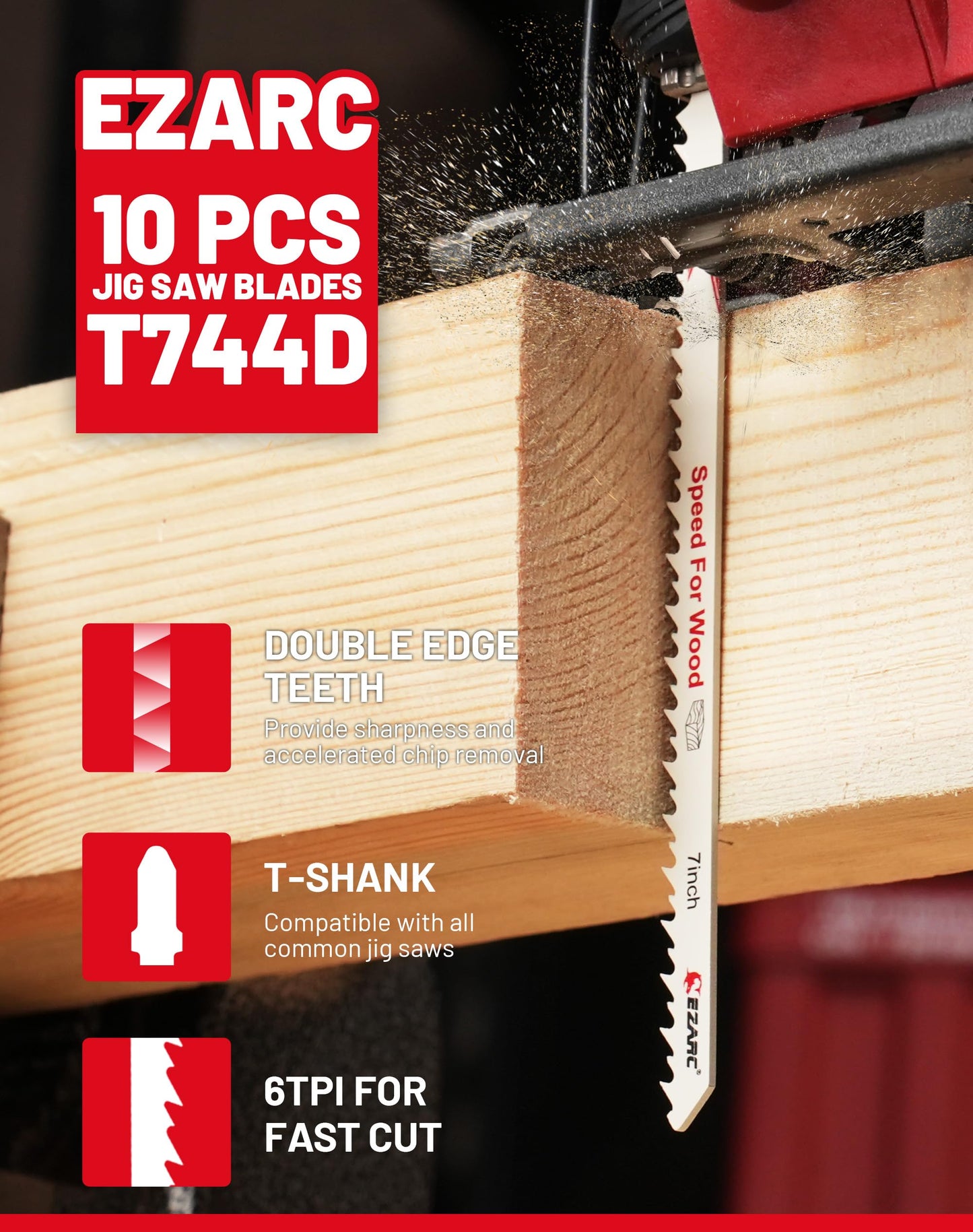 EZARC Jigsaw Blades Set 30pcs with Storage Case, Assorted T-Shank Replacement Jig Saw Blades for Cutting Wood, Plastic and Metal