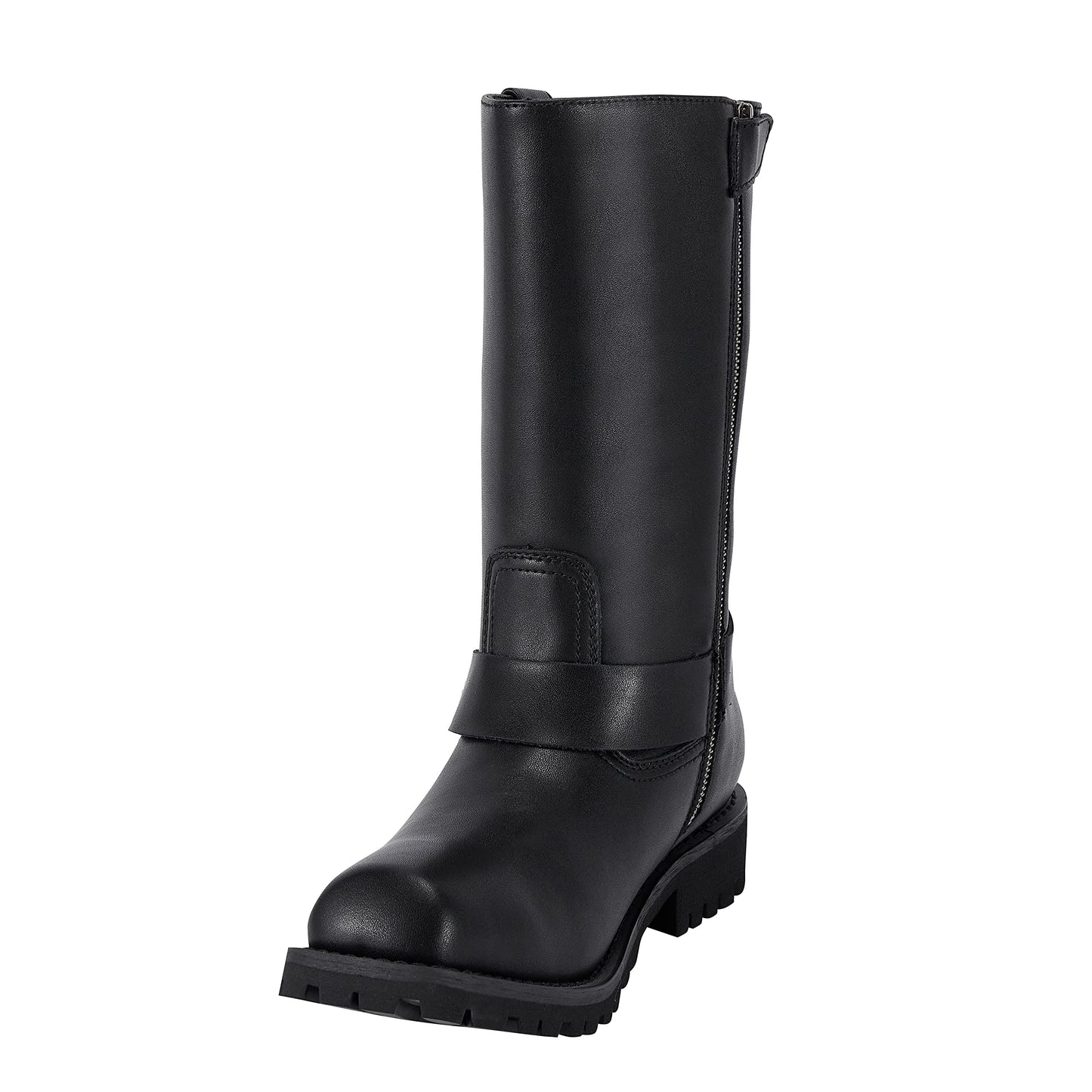 GARGOYLE BELLS Mens Harness Straps Motorcycle Leather Boots Black Waterproof Biker Boots For Men- Low Heel Riding Boots