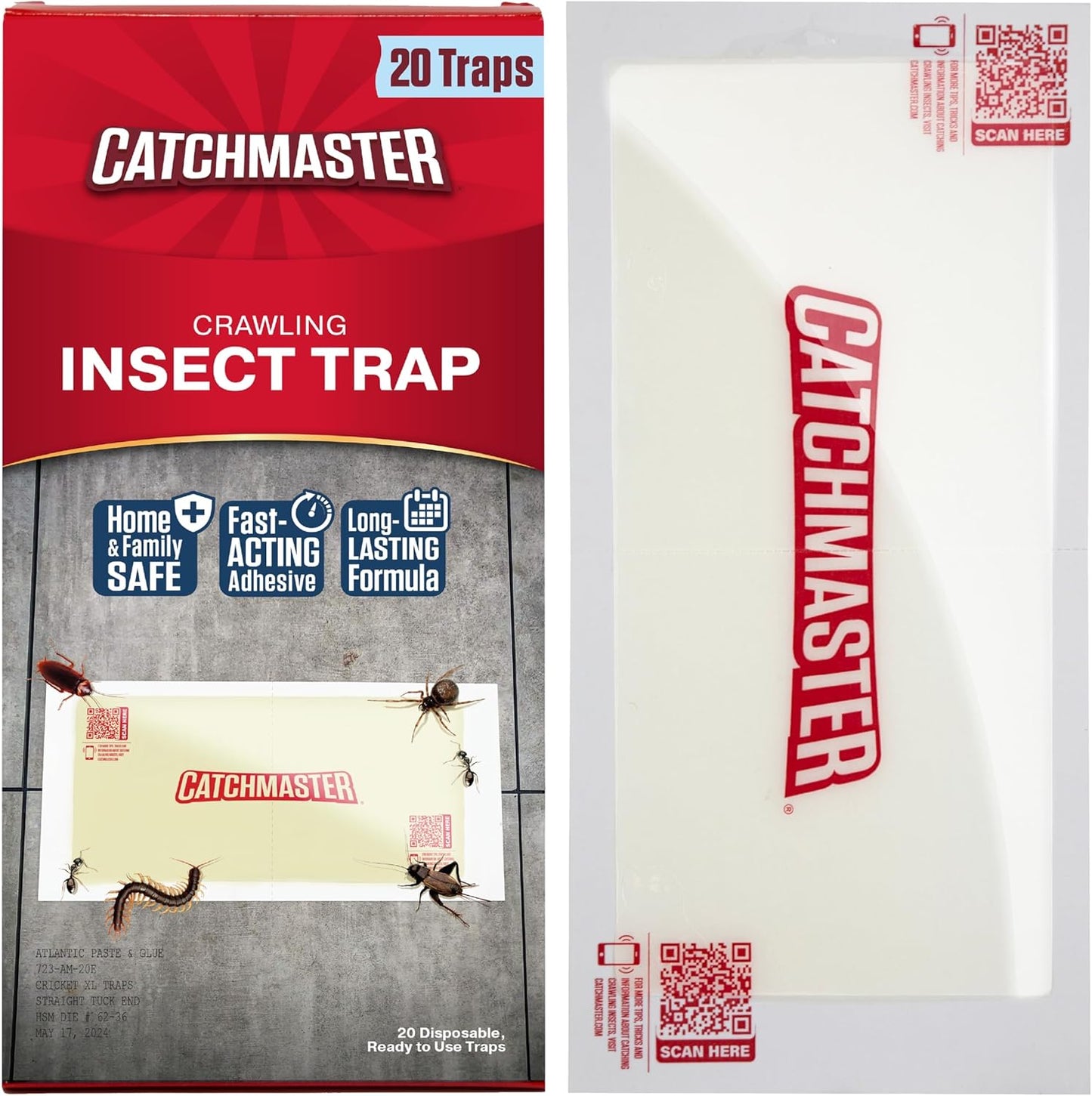 Catchmaster Centipede XL Giant Glue Boards 6-PK, Adhesive Bug Catcher, Cricket, Roach, Scorpion & Spider Traps for Home, Centipede Killer, Insect Glue Traps for House & Garage, Pet Safe Pest Control