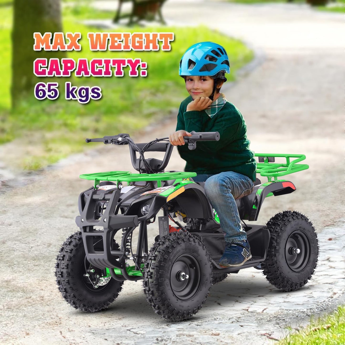 36V 4 Wheelers Electric ATV, Dirt Quad Vehicle Adjustable Speed, Kids Quad Bike 500W 12-15MPH Dual Suspension for Kids Ages 13+ (Green)