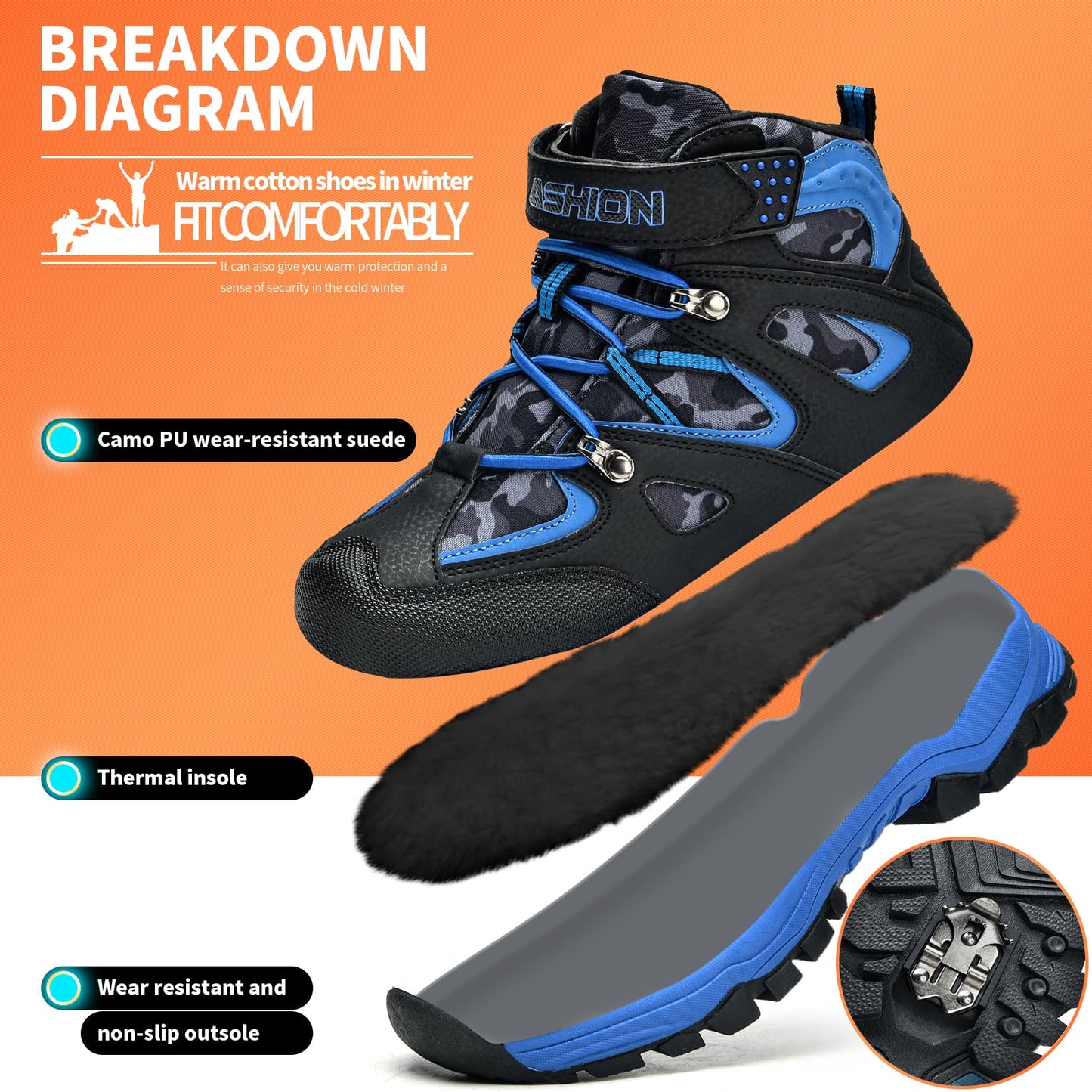 Littleplum Boys Snow Boots Winter Waterproof Antiskid Boots Hiking Outdoor Shoes Booties for Unisex Kids (Little Kid/Big Kid)