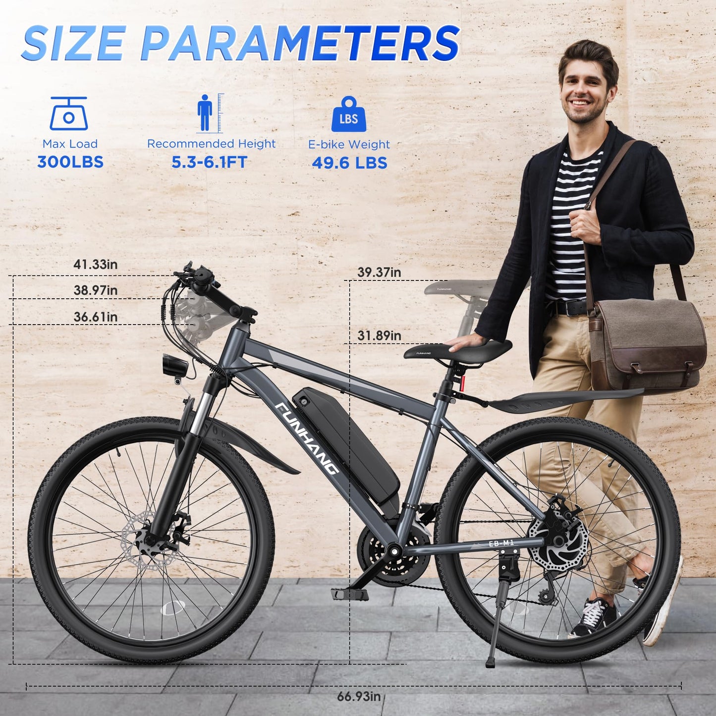 Electric Bike for Adults, 26'' 1000W Peak Ebike, Up to 50 Miles 21.7MPH Electric Mountain Bike with 48V 374.4WH Removable Battery, Adjustable Stem, Fenders, Lockable Suspension Fork, 21-Speed