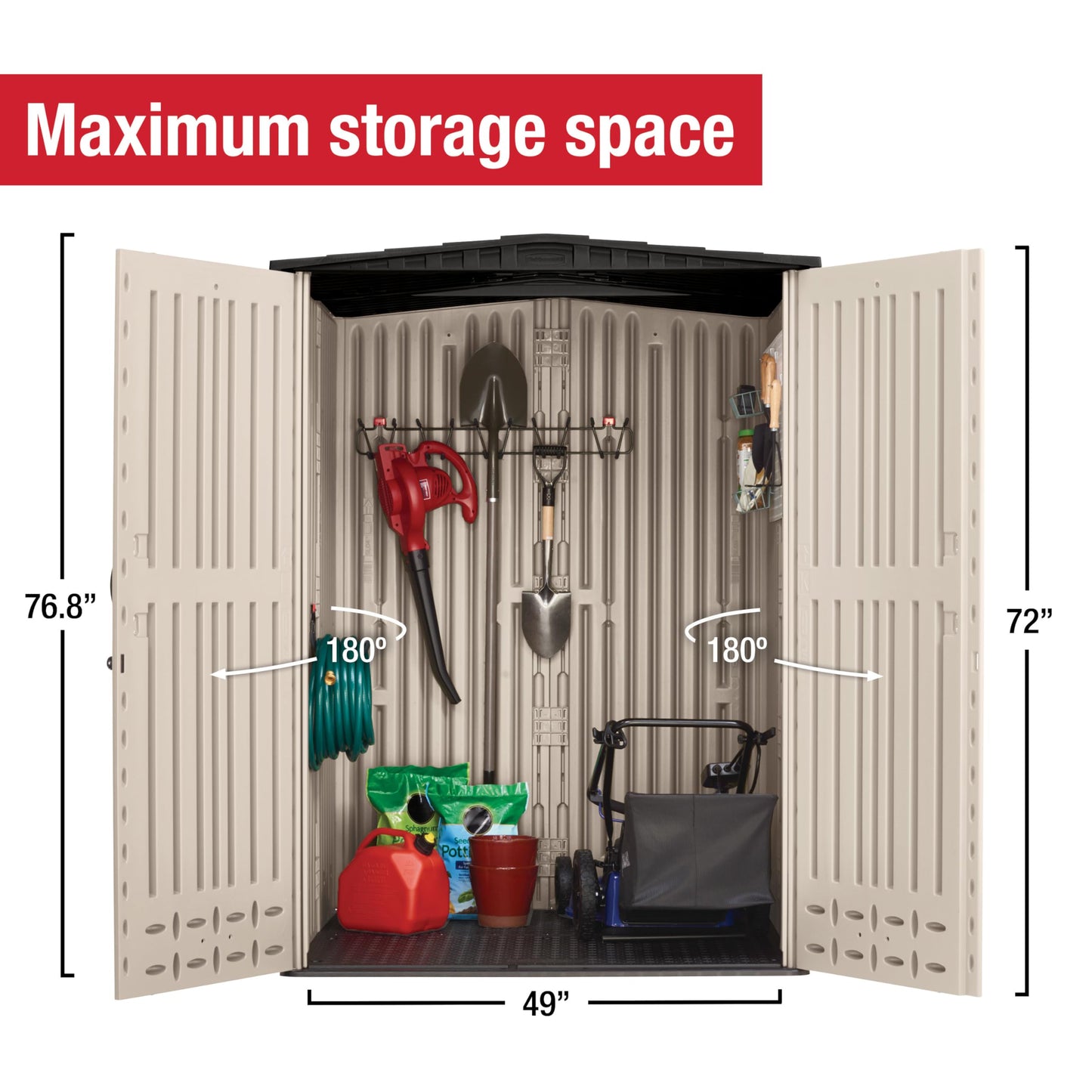 Rubbermaid Large Vertical Resin Outdoor Storage Shed With Floor (6.2 x 4.6 Ft), Weather Resistant, Beige/Brown, Organization for Home/Backyard/Garden Tools/Lawn Mower/Bike Storage/Pool Supplies