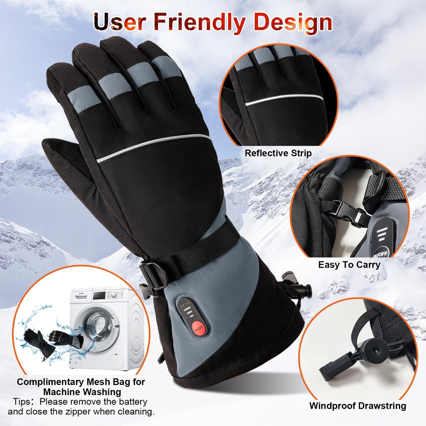Rechargeable Heated Gloves - 7.4V Fast Heating for Men Women, Arthritis Relief, Snowmobile Skiing Hiking Working