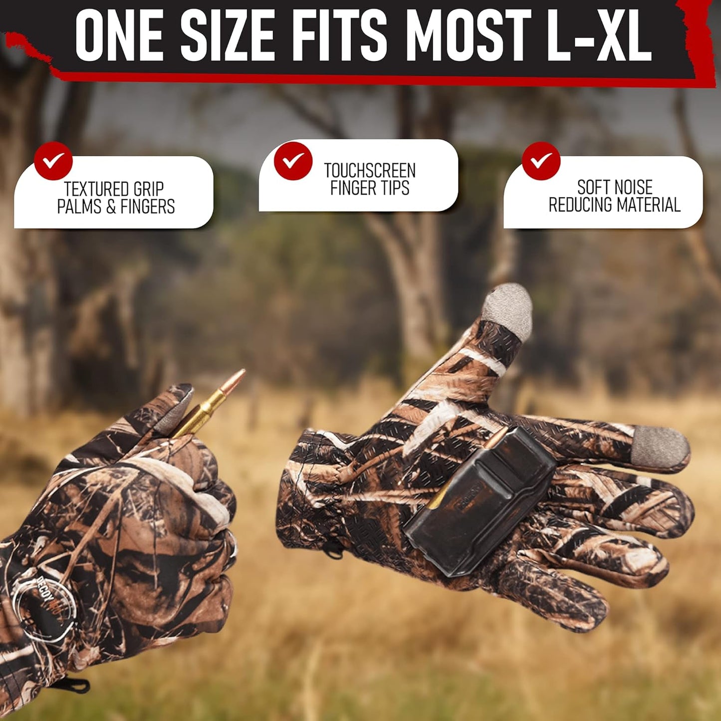 DecoyPro Men’s Camo Touchscreen Hunting Gloves – Lightweight, Thin, High-Performance Hunting Gear – L/XL