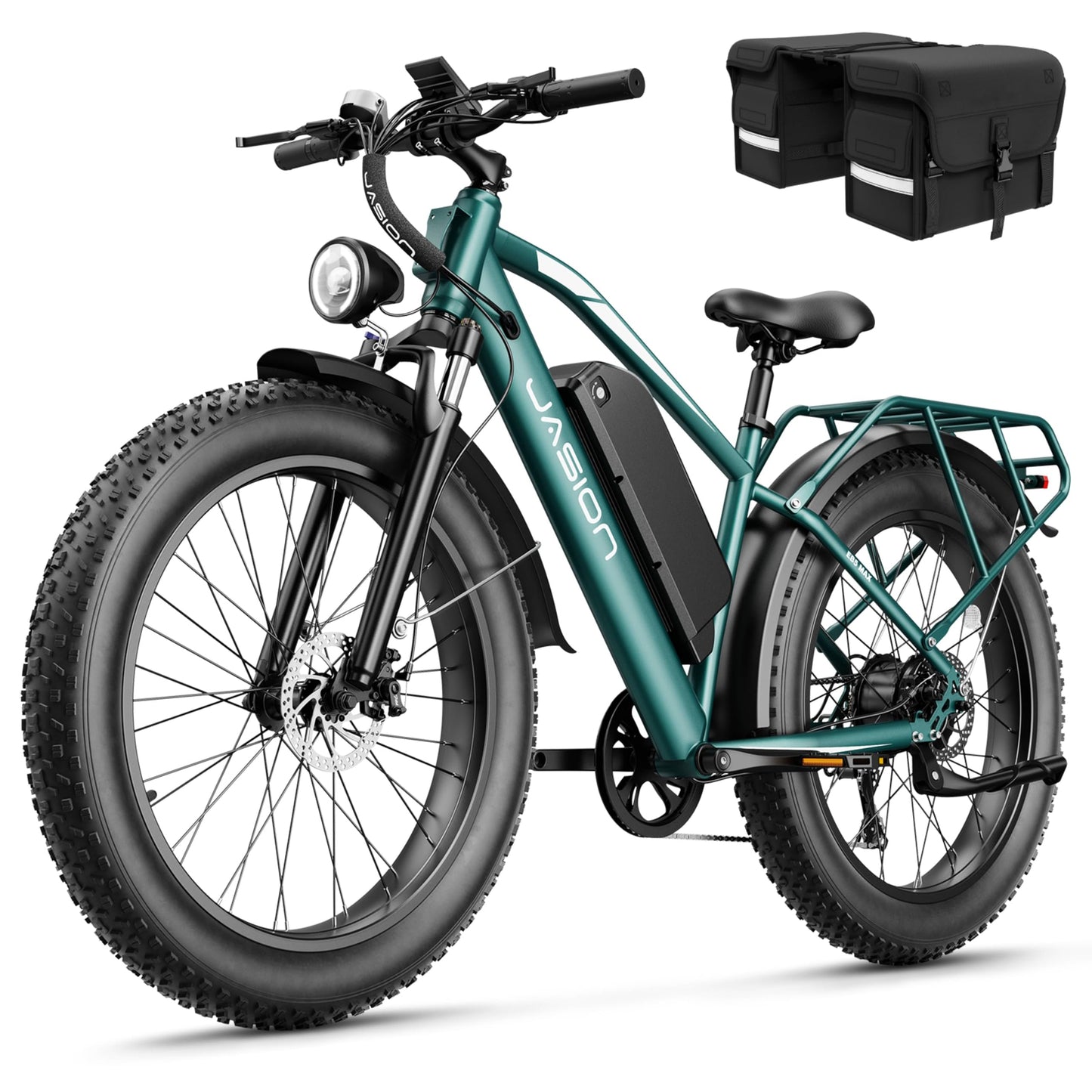Jasion EB5 MAX Electric Bike for Adults with 1500W Peak Motor, 48V 15Ah (720Wh) Battery Electric Mountain Bike, 26'' x 4'' Fat Tire Ebike, 28+MPH Speed, Cruise Control, with Fenders, Rear Rack