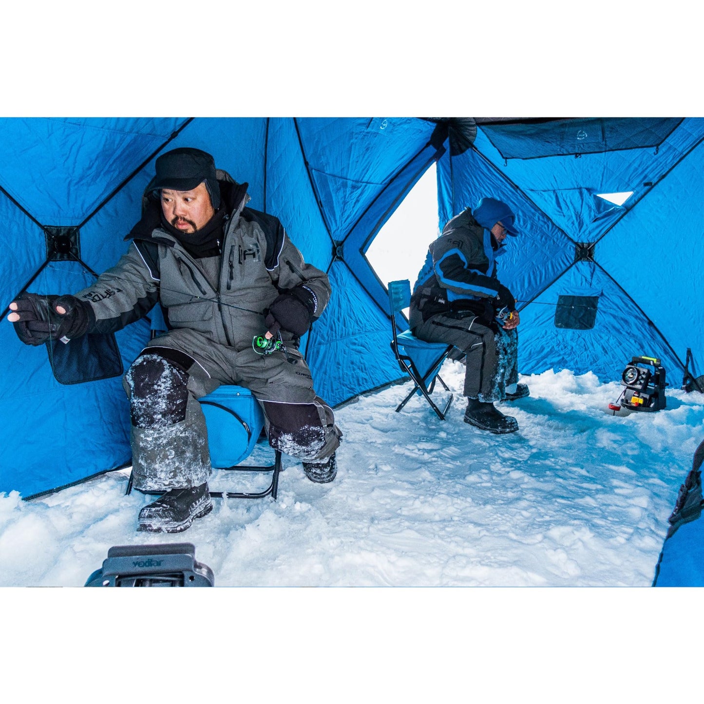 CLAM Lightweight Portable Pop Up Ice Fishing Angler Thermal Hub Shelter Tent with Anchors, Tie Ropes, and Carrying Bag