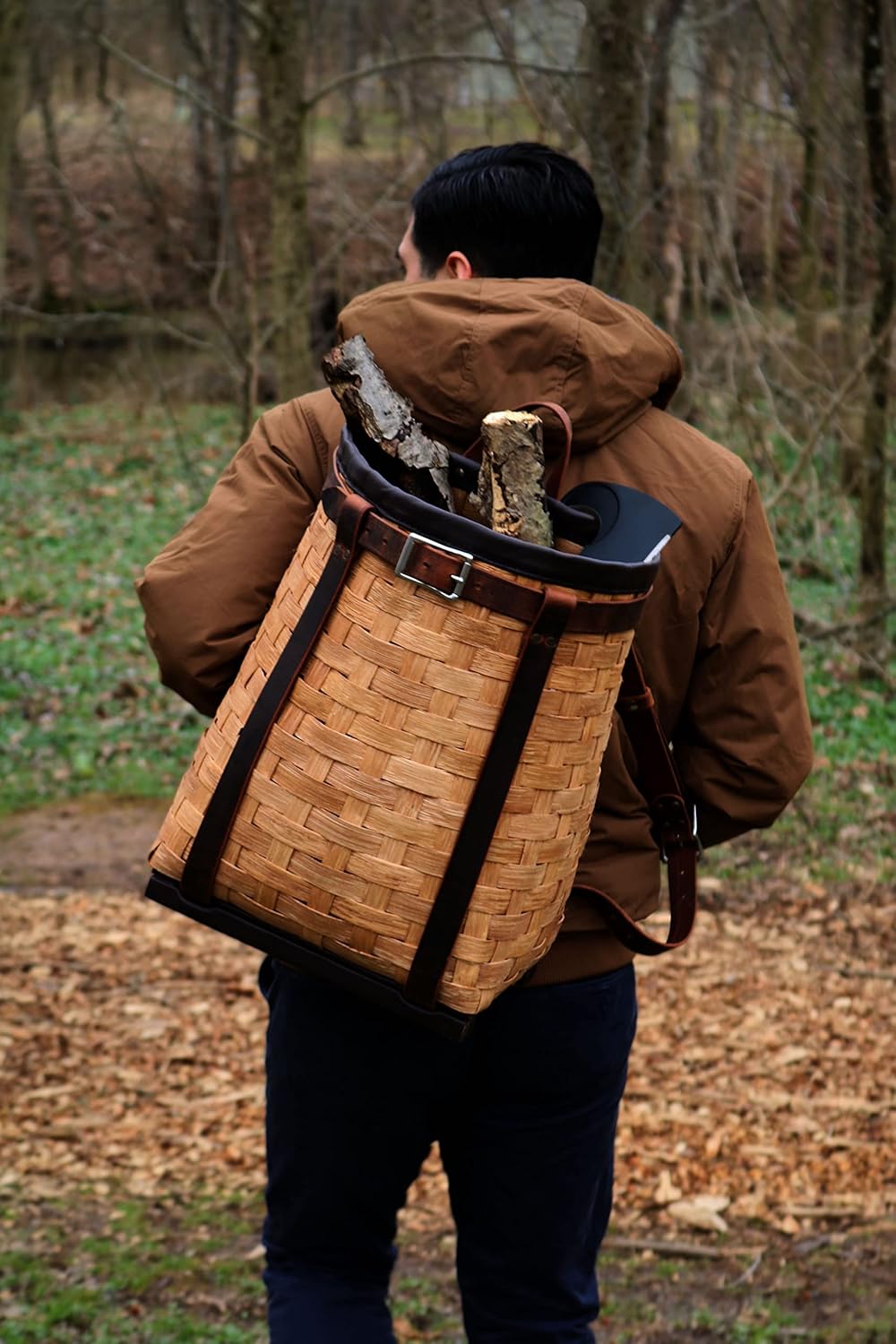 Pack Basket, Basket Backpack, Adirondack Style Hunting, Trapping, Guiding Woven Basket Pack with Leather Straps