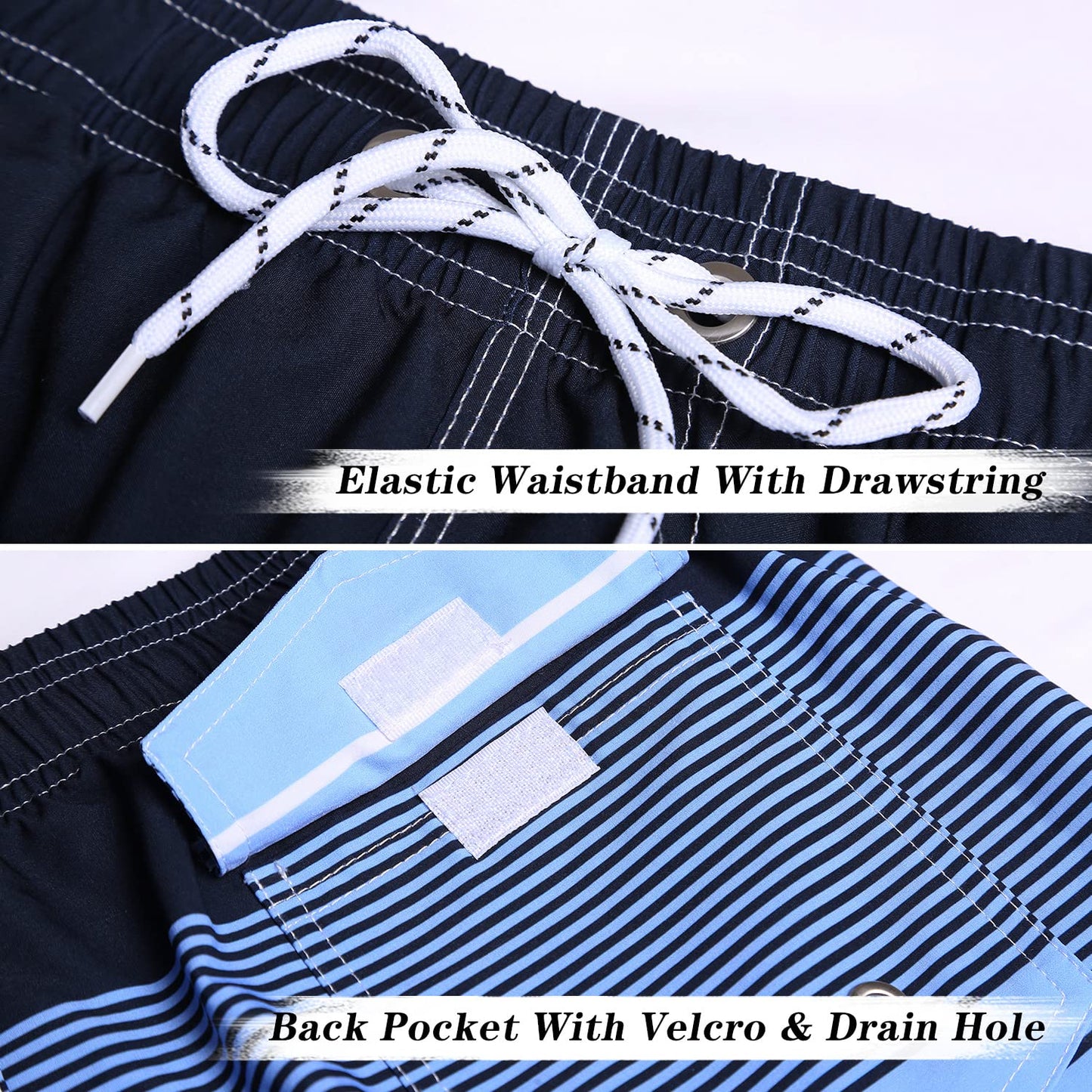 ELETOP Men's Swim Trunks Quick Dry Bathing Suit Swimming Board Shorts Mesh Lining Beach Swimwear Stripe Blue XL