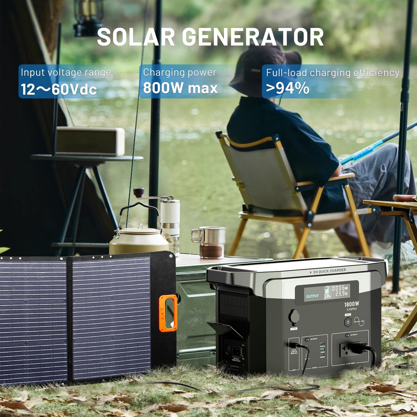 Solar Generator 1800W with 200W Solar Panel Included, 1536Wh Portable Power Station LiFePO4 (LFP) Battery, solar Powered Generator for RV Camping Outdoor Home Emergency Backup, 2 Hours Fast Charging