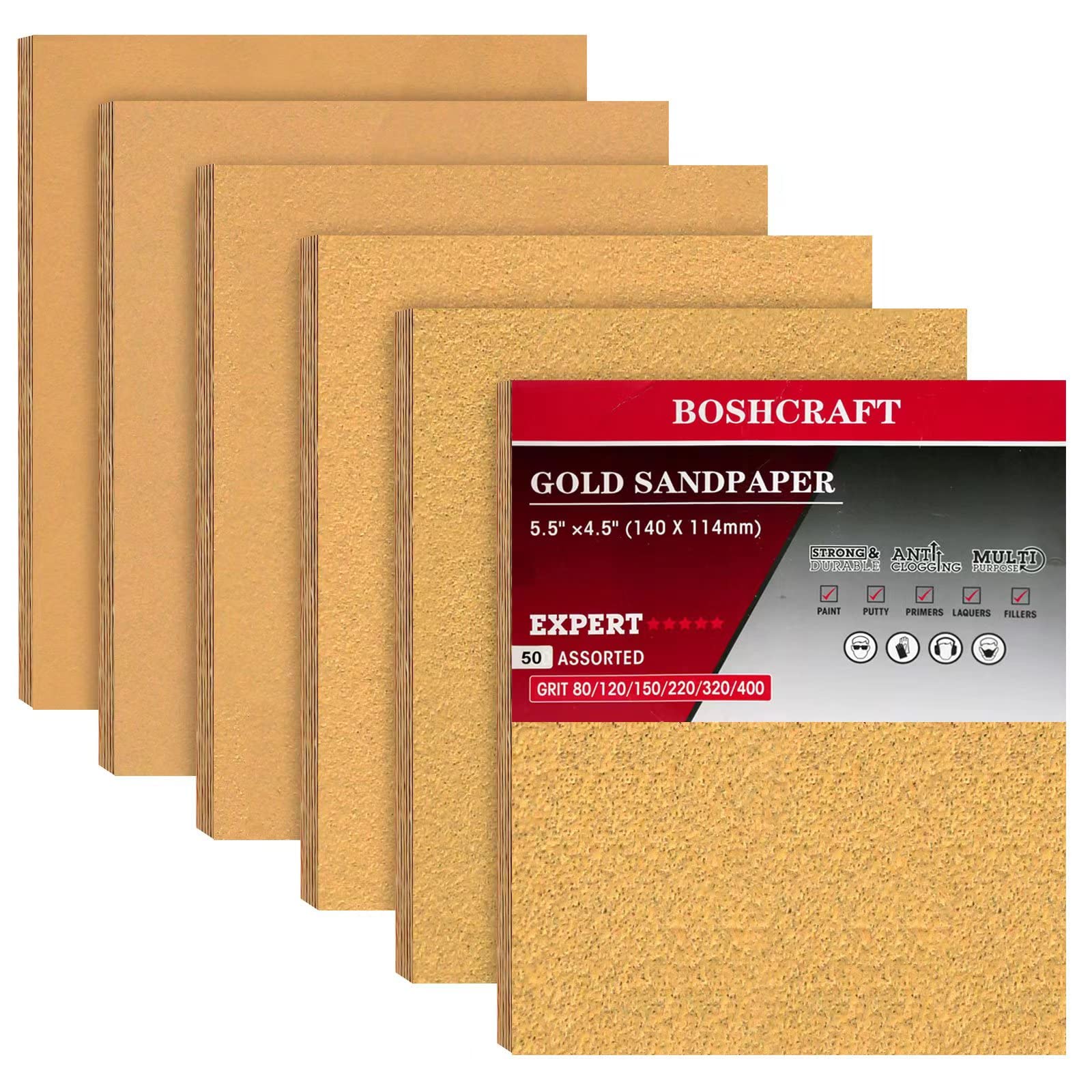 Dura-Gold 40 Grit Sandpaper Sheets – 12 Pack, 4.5 X 11, Hook & Loop Backing, Gold