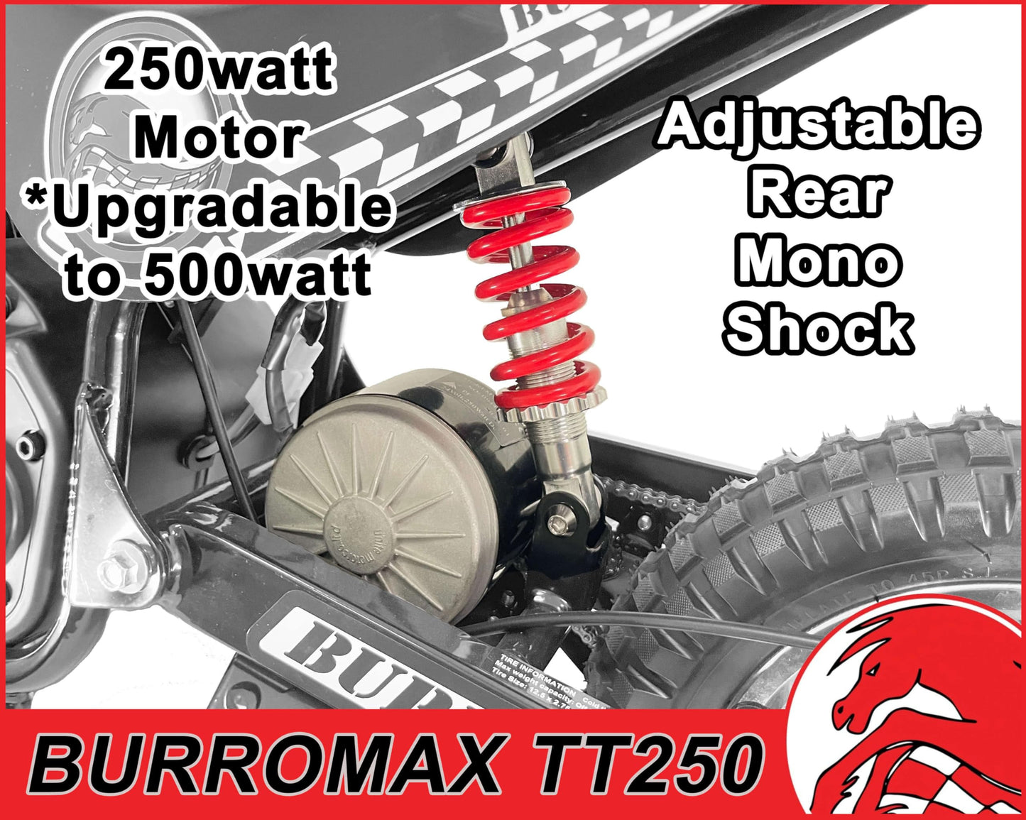 Burromax TT250 Electric Dirt Bike for Kids, 250w 24v 7ah, 2 Speeds, 14 Mph, Up to 150lb Rider, Off-Road Electric Mini Bike
