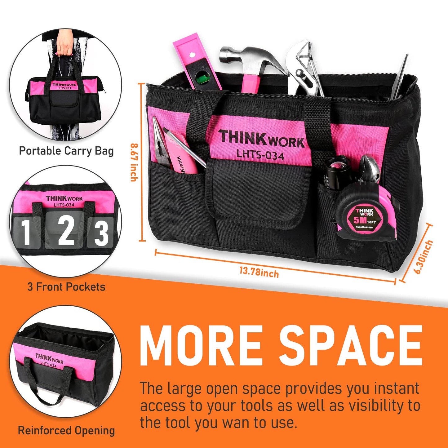 THINKWORK Tool Set - 207 Piece Portable Home Repairing Tool Kit, General Household Hand Tool Set with 13'' Wide Mouth Open Storage Tool Bag, Perfect for DIY, Home Maintenance, Handyman - Gift for Men