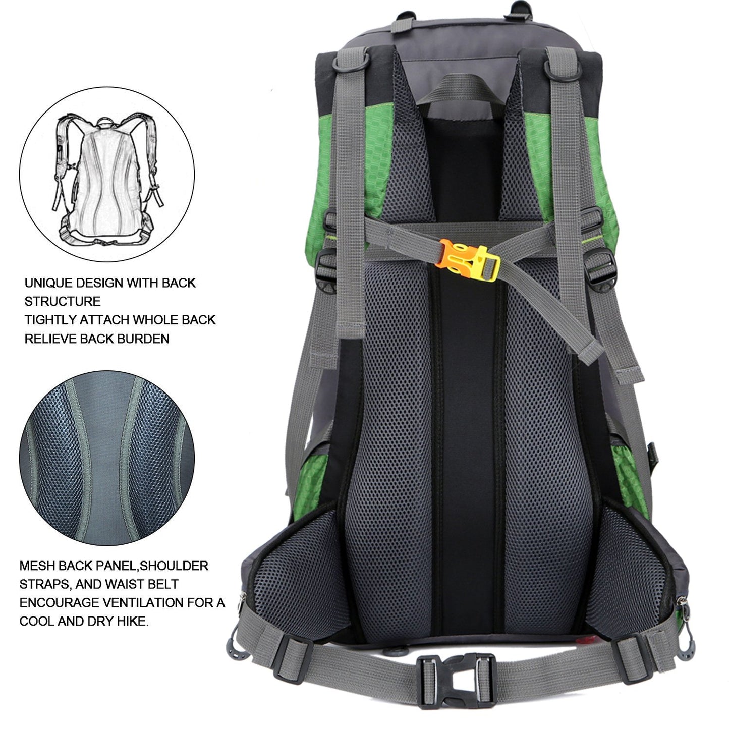 Bseash 60L Waterproof Hiking Camping Backpack with Rain Cover, Large Outdoor Sport Travel Daypack Rucksack for Climbing