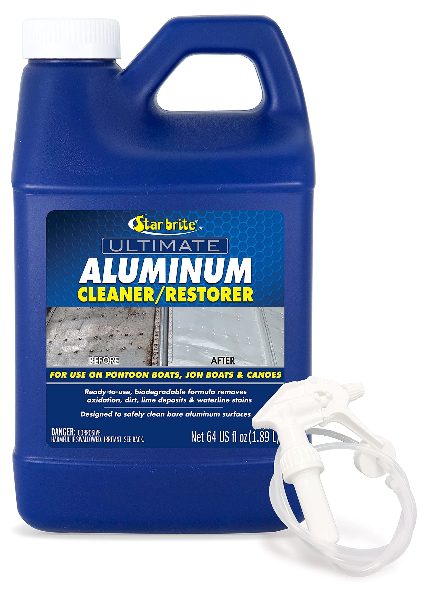 STAR BRITE Ultimate Aluminum Cleaner & Restorer - Aluminum Boat Cleaner - Perfect for Pontoon Boats, Jon Boats & Canoes (NO SPRAYER) - 64 OZ (087762)